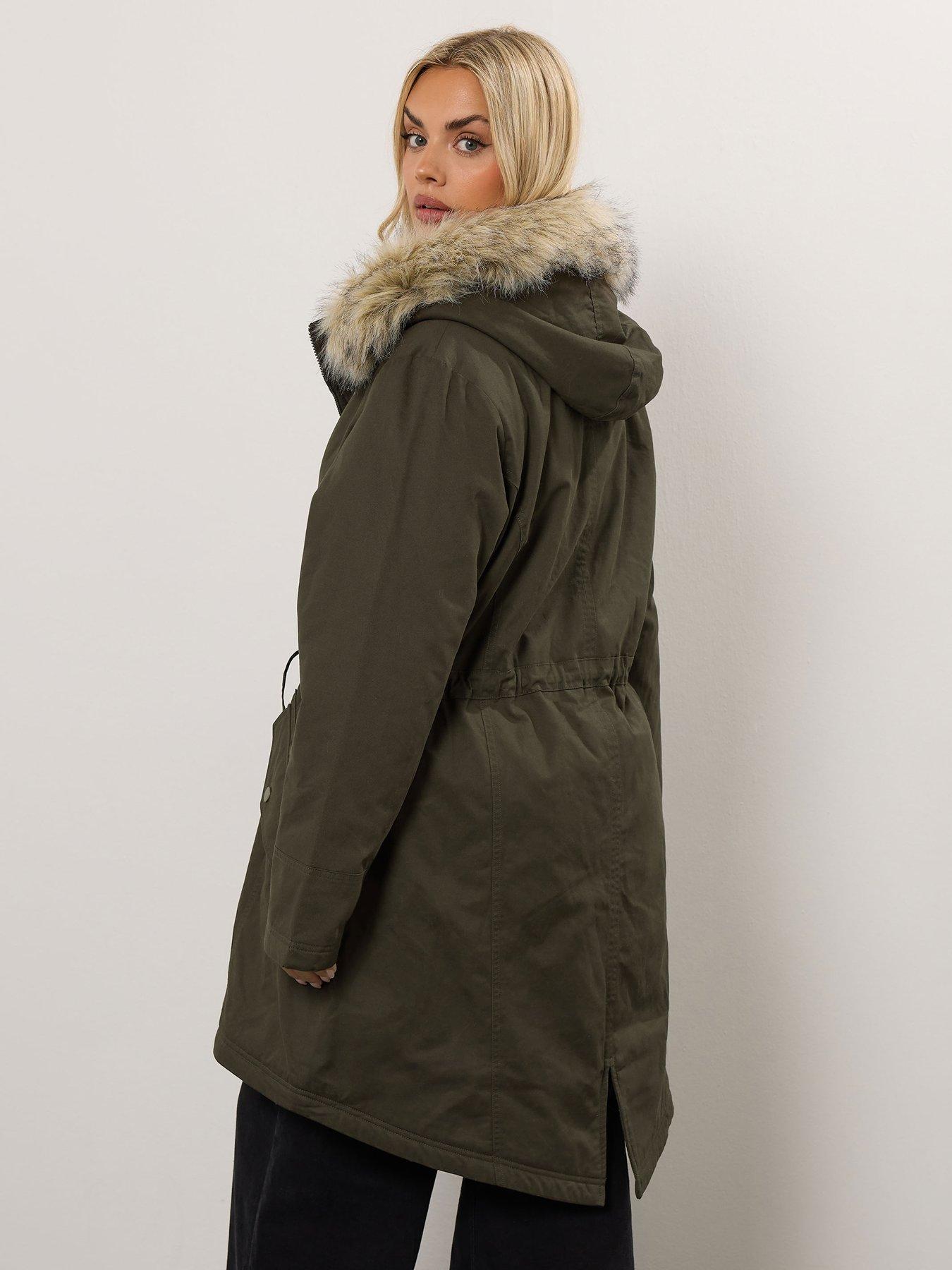 Image 2 of 4 of Yours Curve Fur Trim Parka - Green