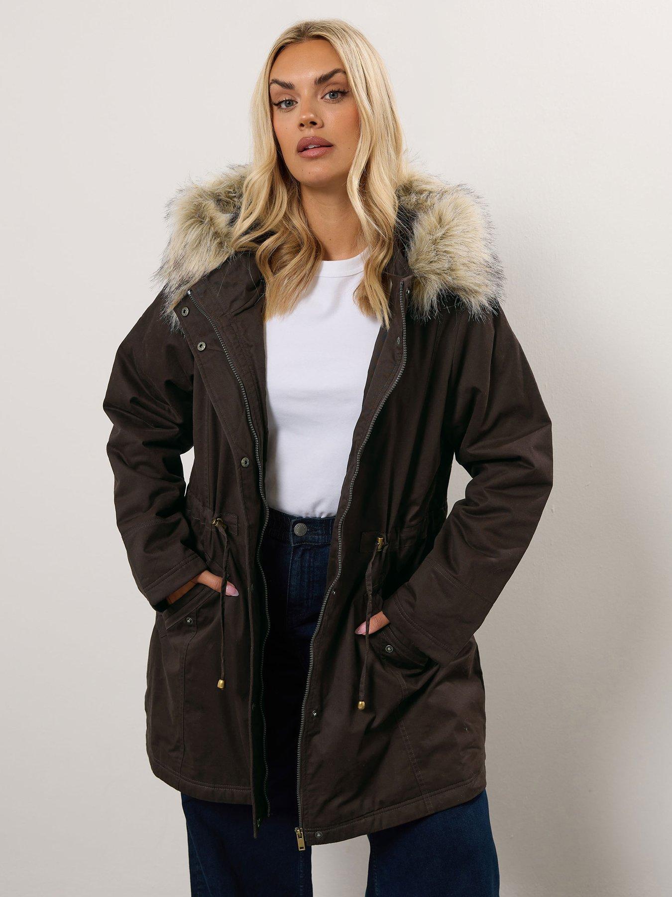 yours-curve-fur-trim-parka-brown