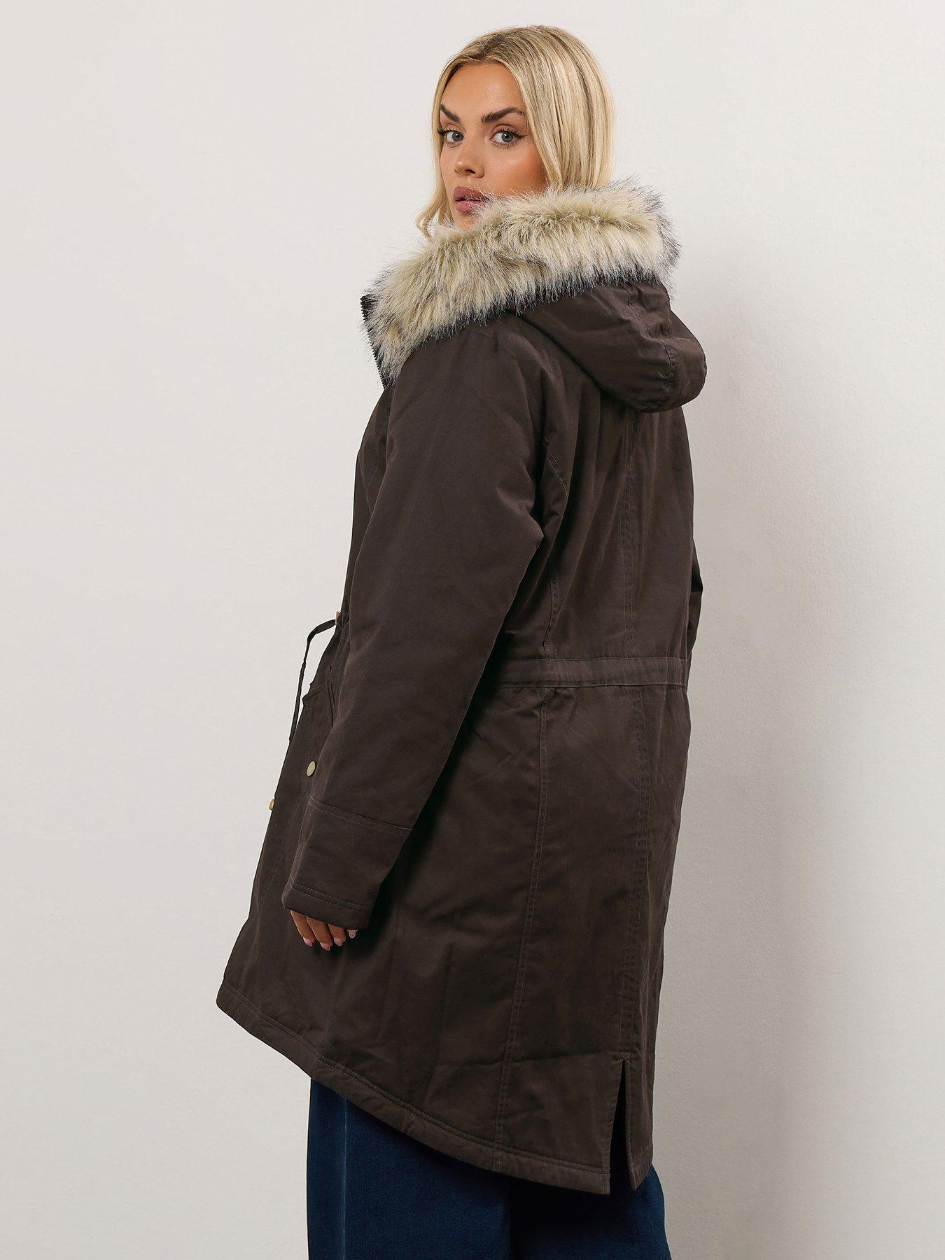 Image 2 of 6 of Yours Curve Fur Trim Parka - Brown