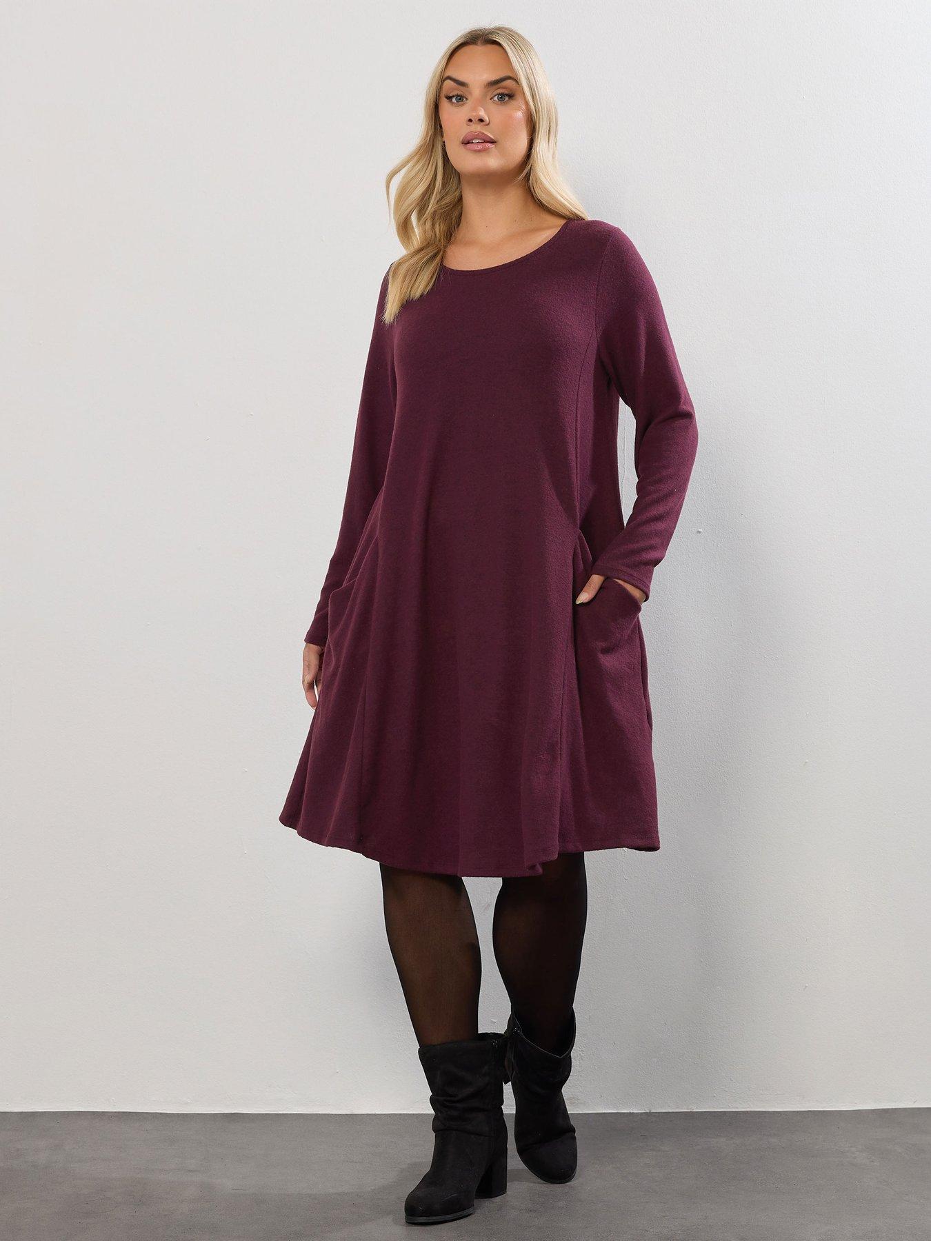 Yours Curve Drape Pocket Dress - Purple