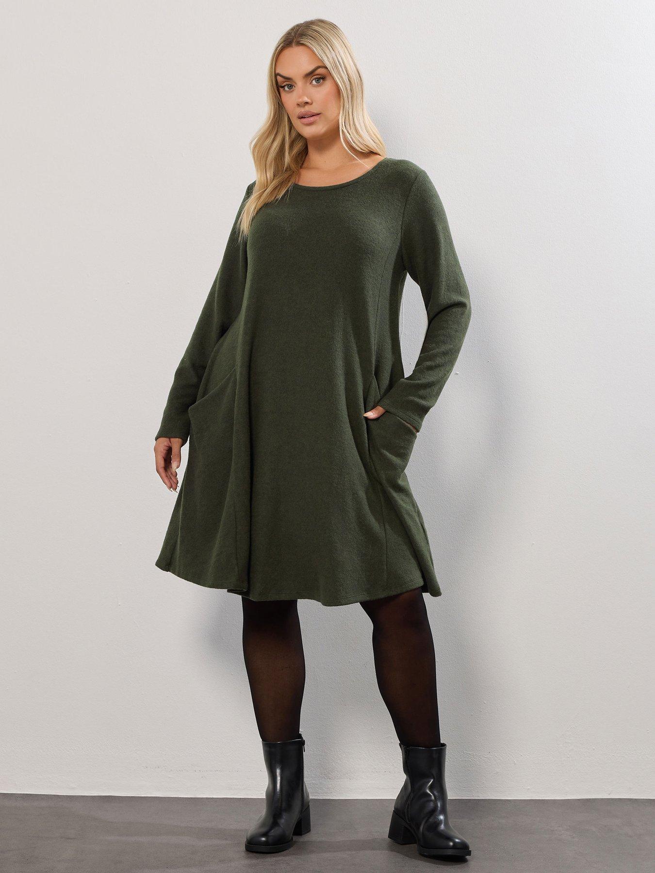 Yours Curve Drape Pocket Dress - Green