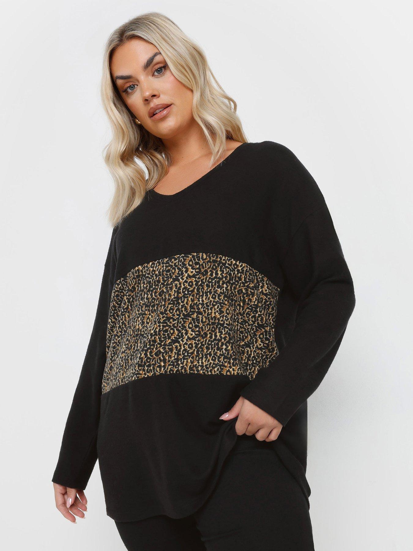 yours-curve-animal-colour-block-jumper-blackfront