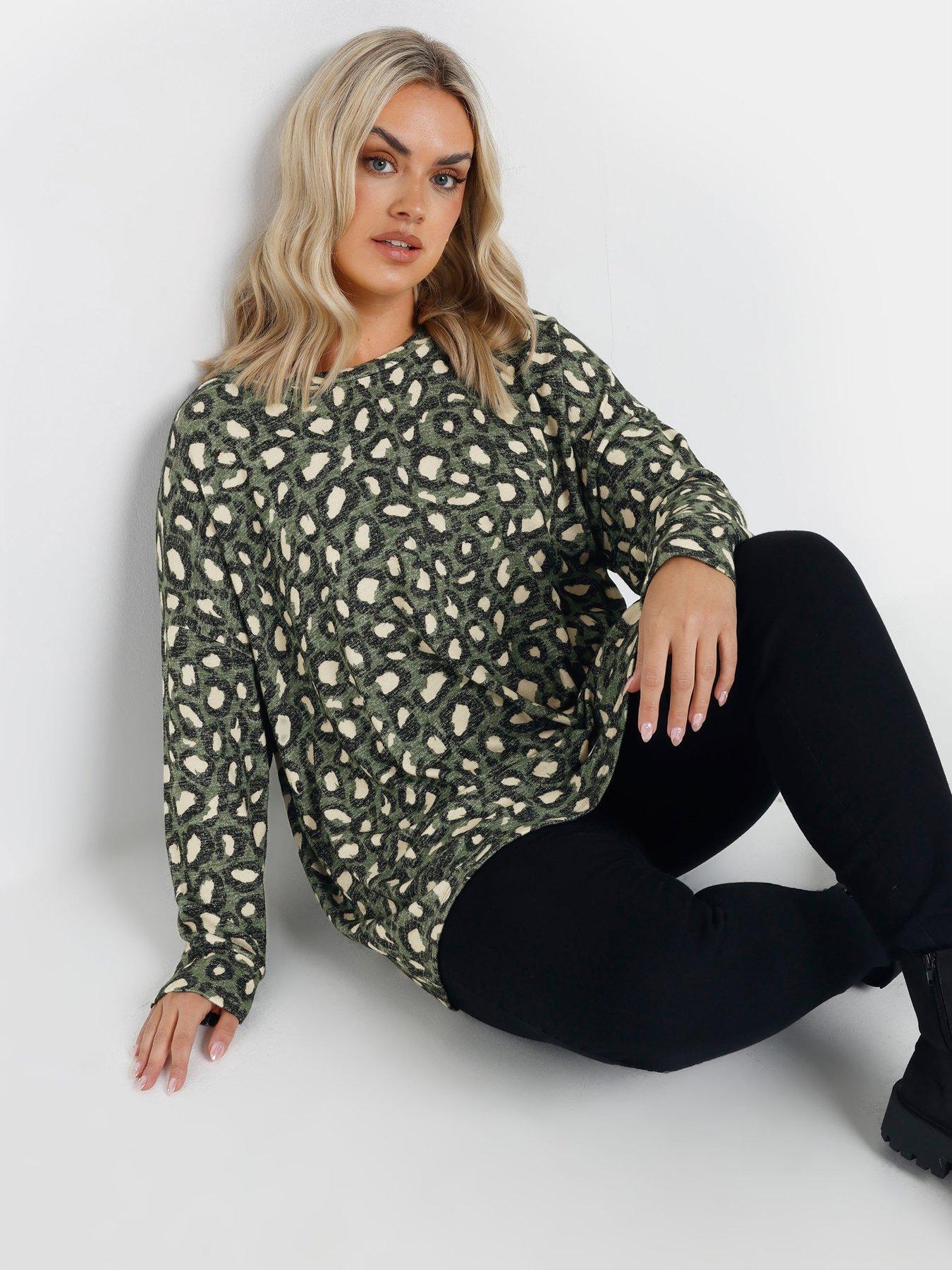Yours Curve Animal Print Jumper - Green