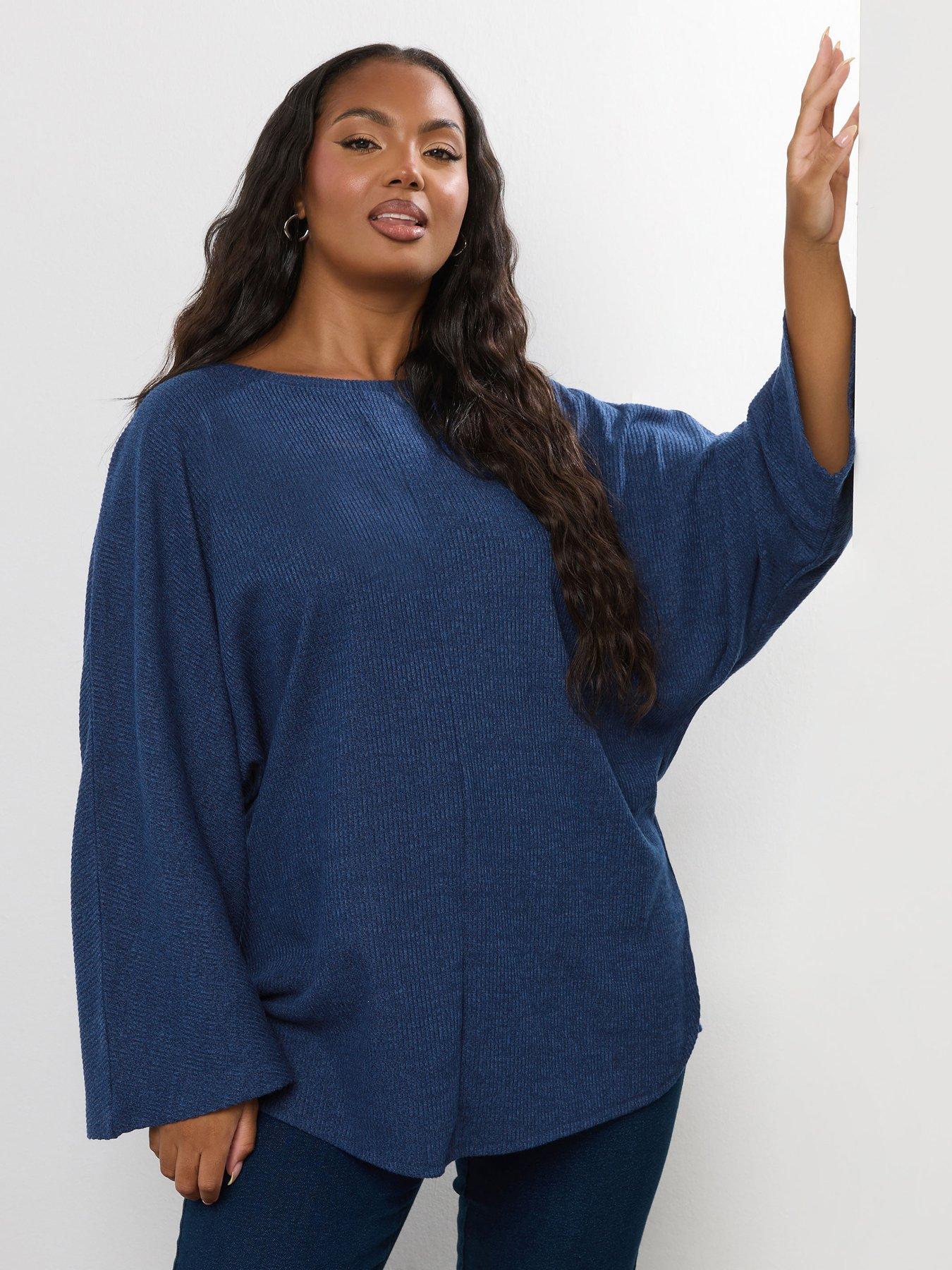 Yours Curve Soft Touch Ribbed Jumper - Blue