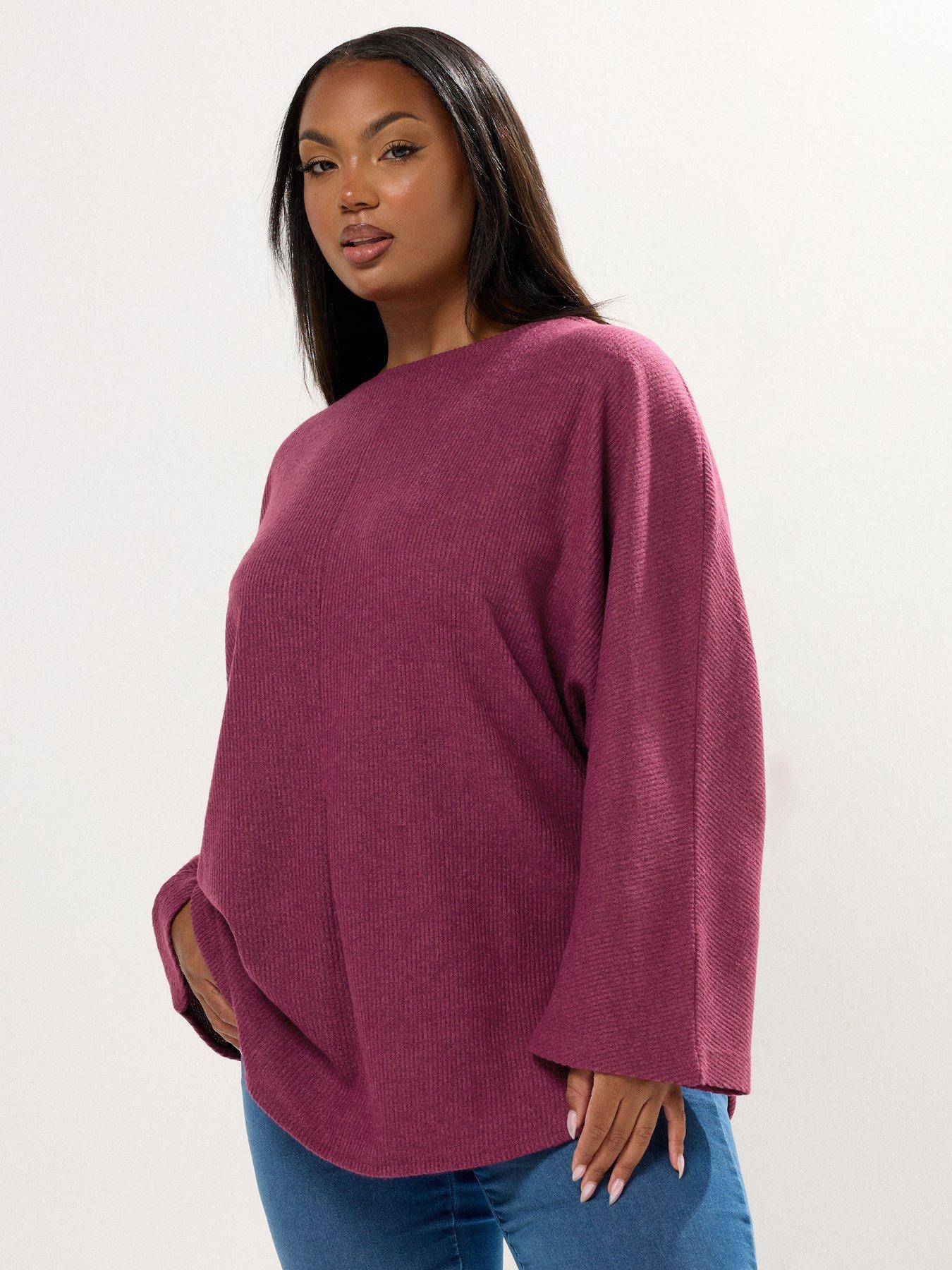 Yours Curve Soft Touch Ribbed Jumper - Pink