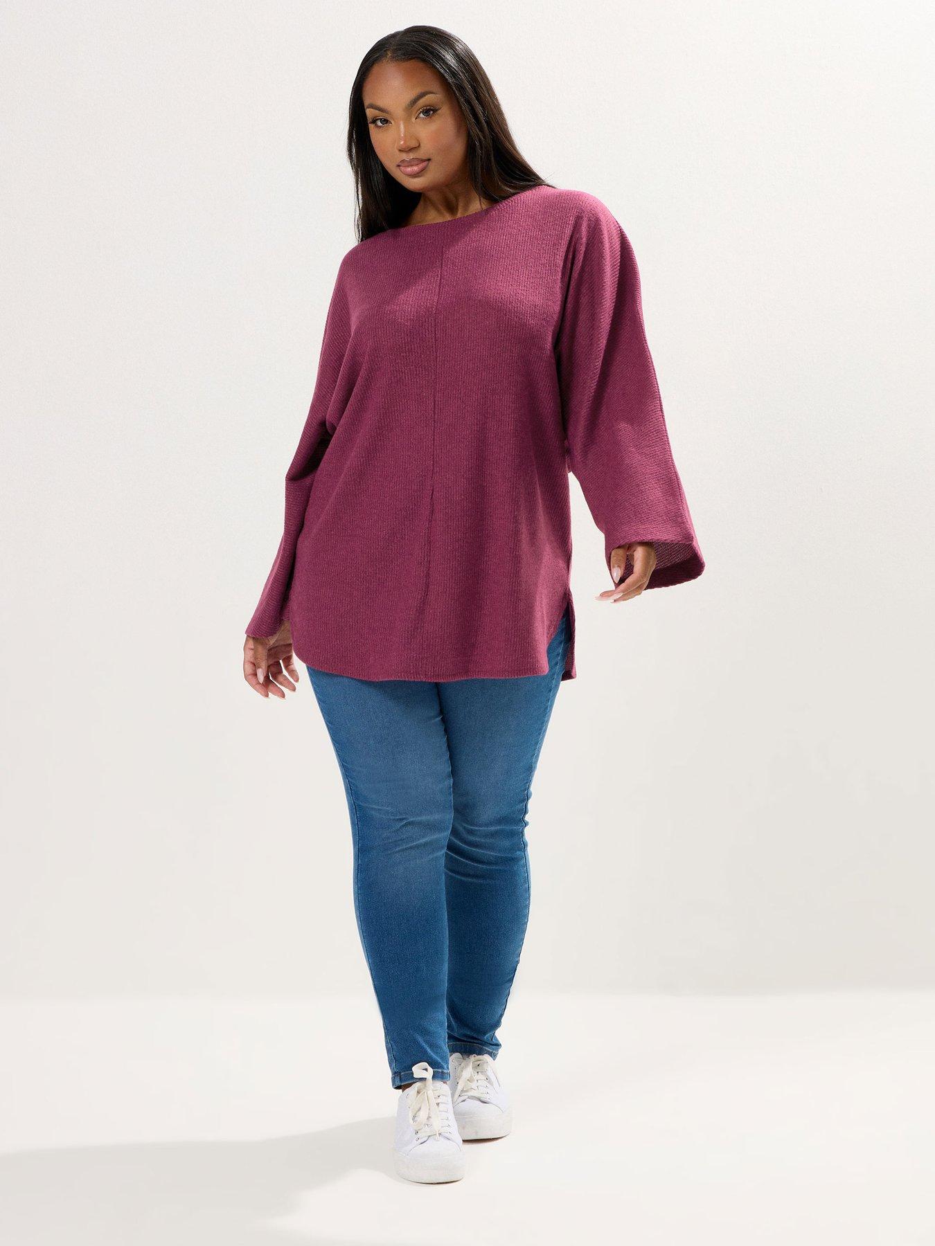Image 3 of 4 of Yours Curve Soft Touch Ribbed Jumper - Pink