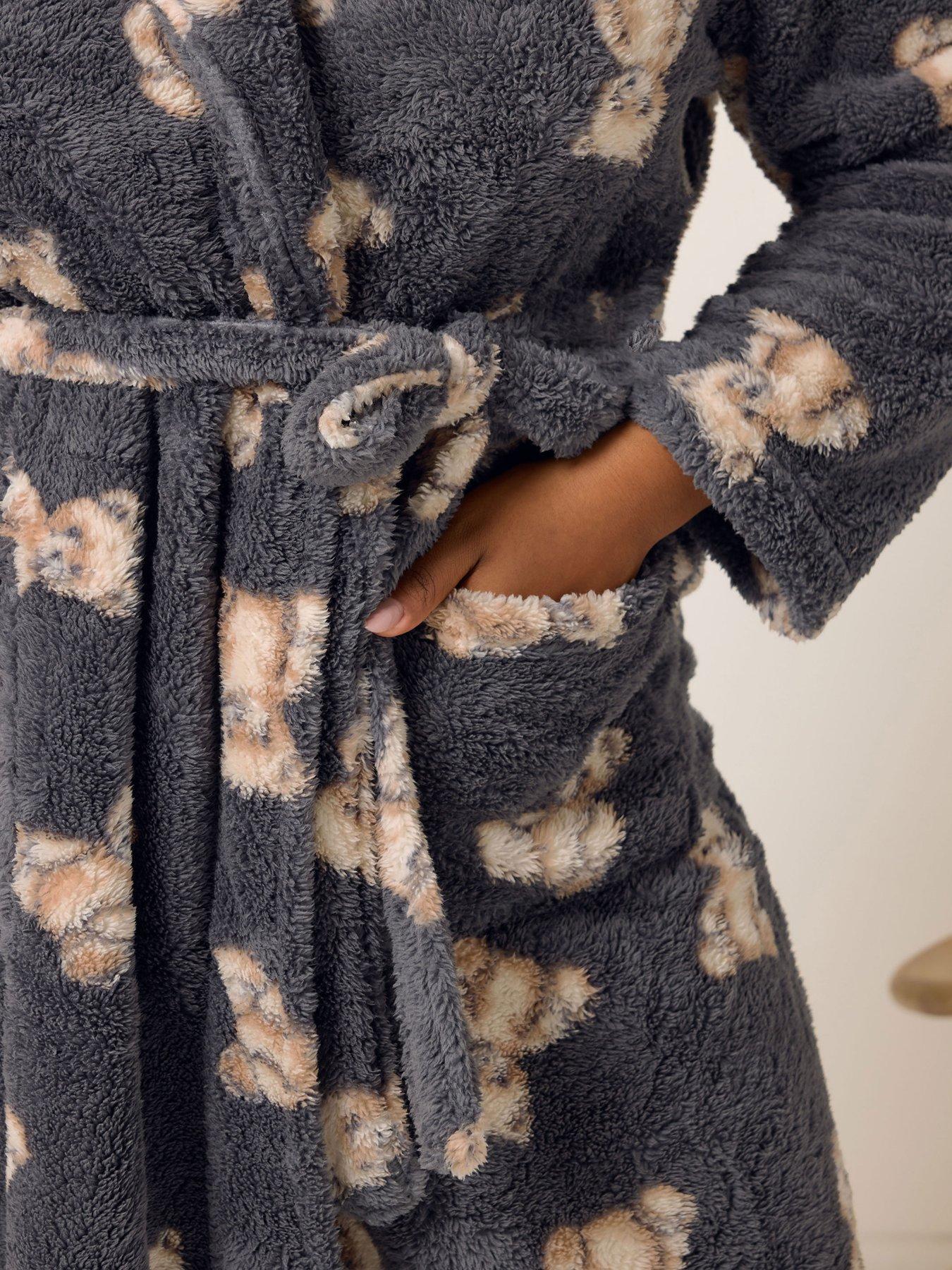 Image 4 of 4 of Yours Curve Fluffy Teddy Shawl Collar Robe - Grey
