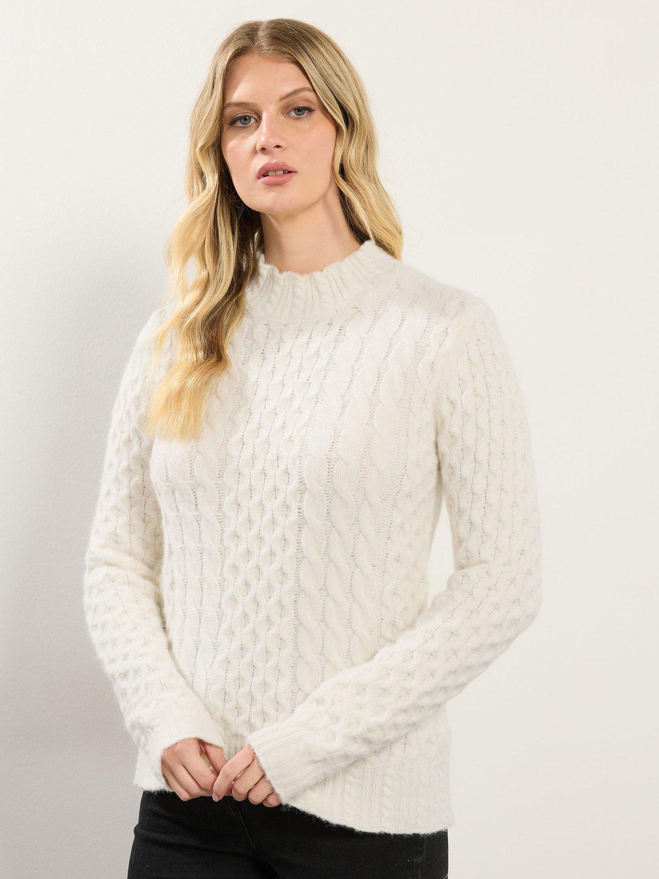 Long Tall Sally Frill Neck Cable Jumper - Natural