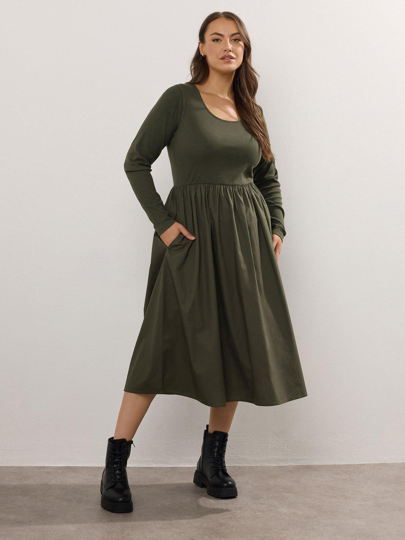 Yours Curve Rib Midaxi Dress - Green