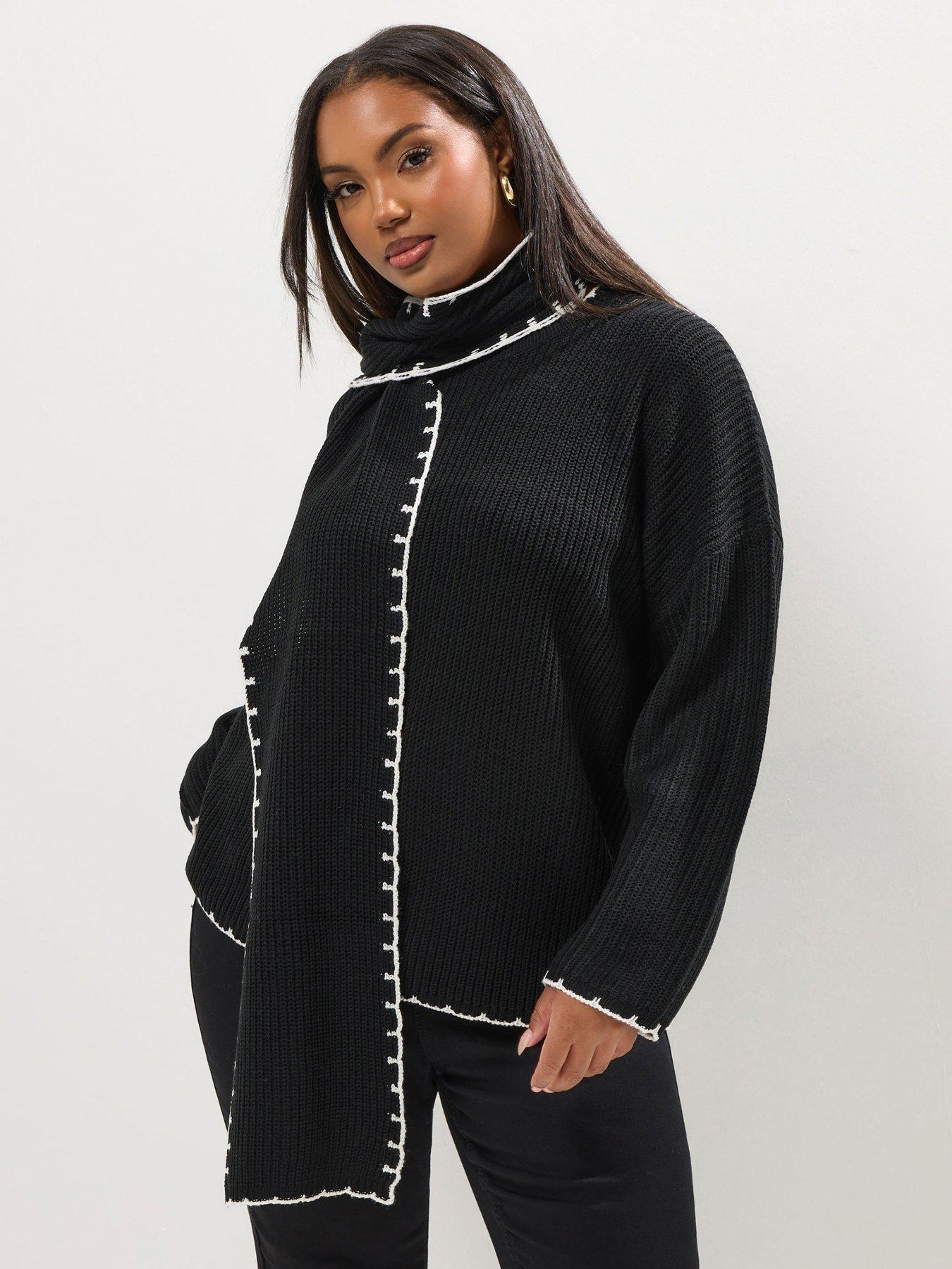 yours-curve-blanket-stitch-jumper-with-scarf-black