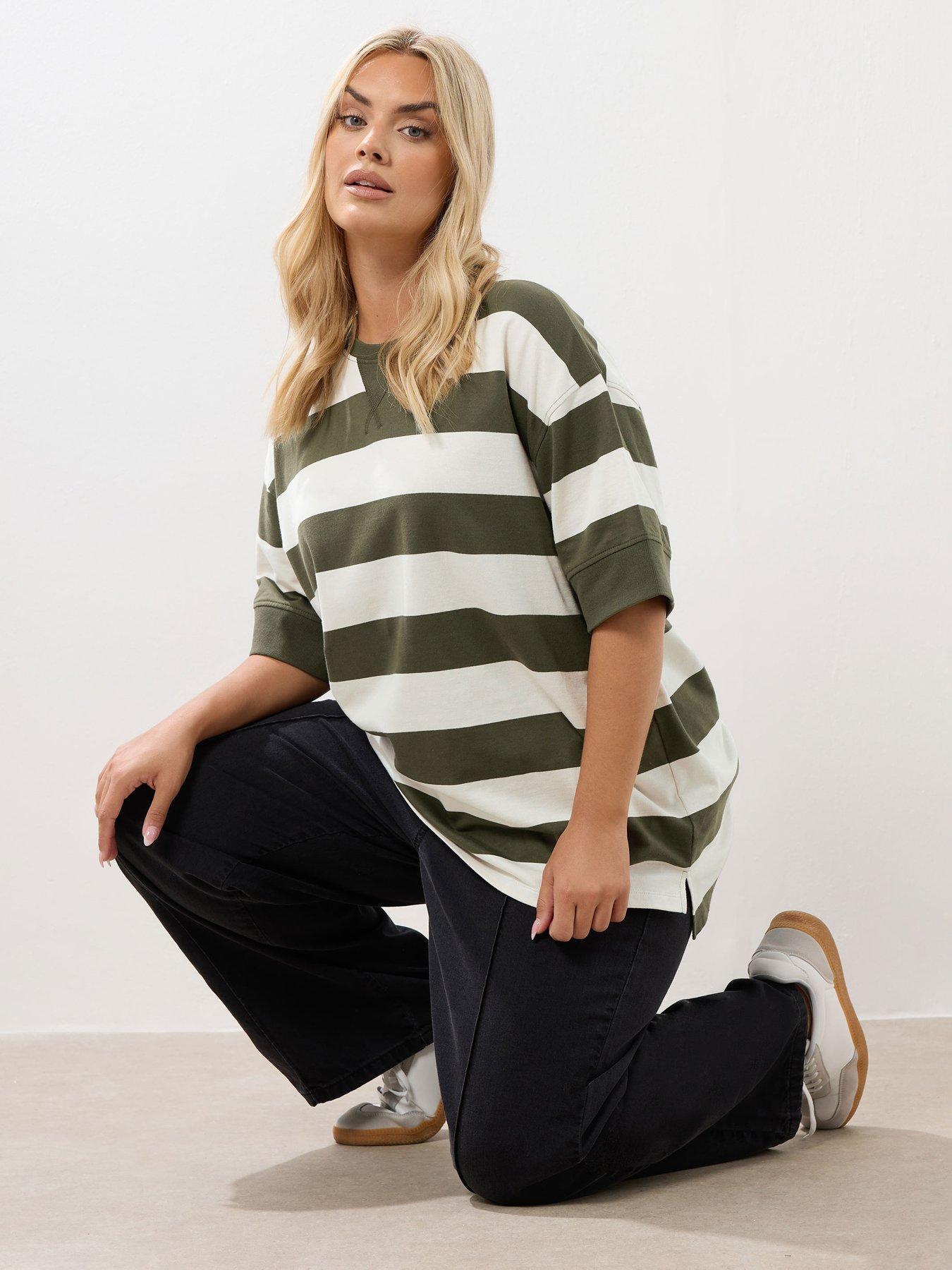 yours-curve-ribbed-stripe-t-shirt-green