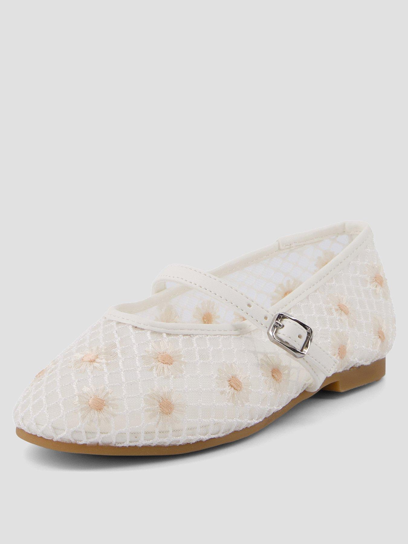 Image 2 of 7 of The Very Collection Embroidered Daisy Mesh Flats - White