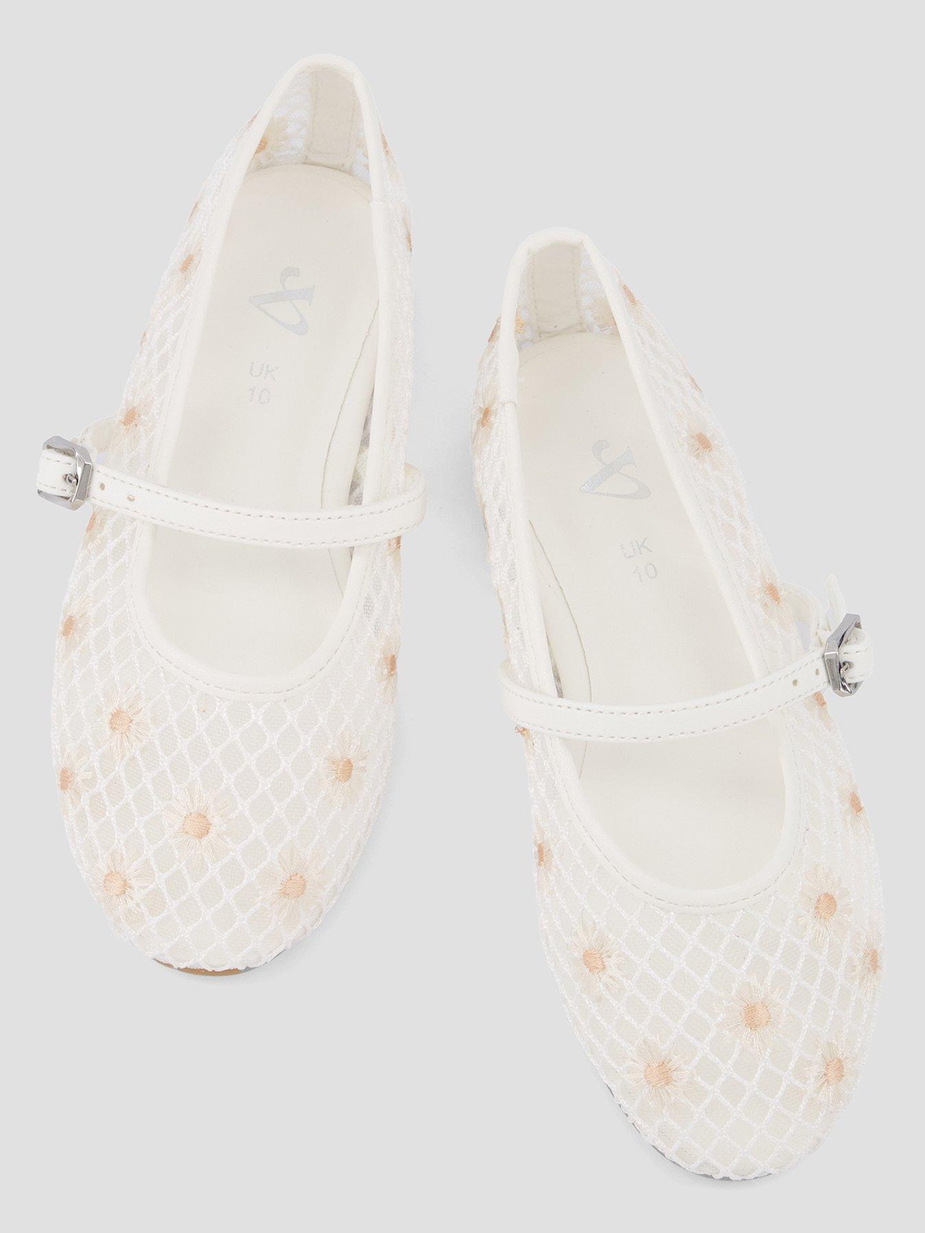 Image 3 of 7 of The Very Collection Embroidered Daisy Mesh Flats - White