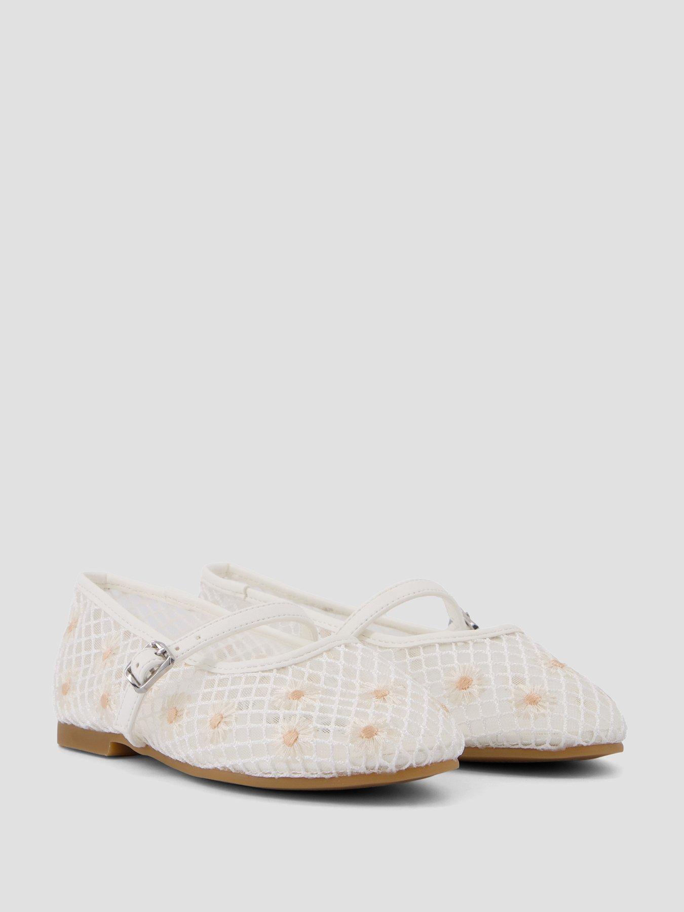 Image 6 of 7 of The Very Collection Embroidered Daisy Mesh Flats - White