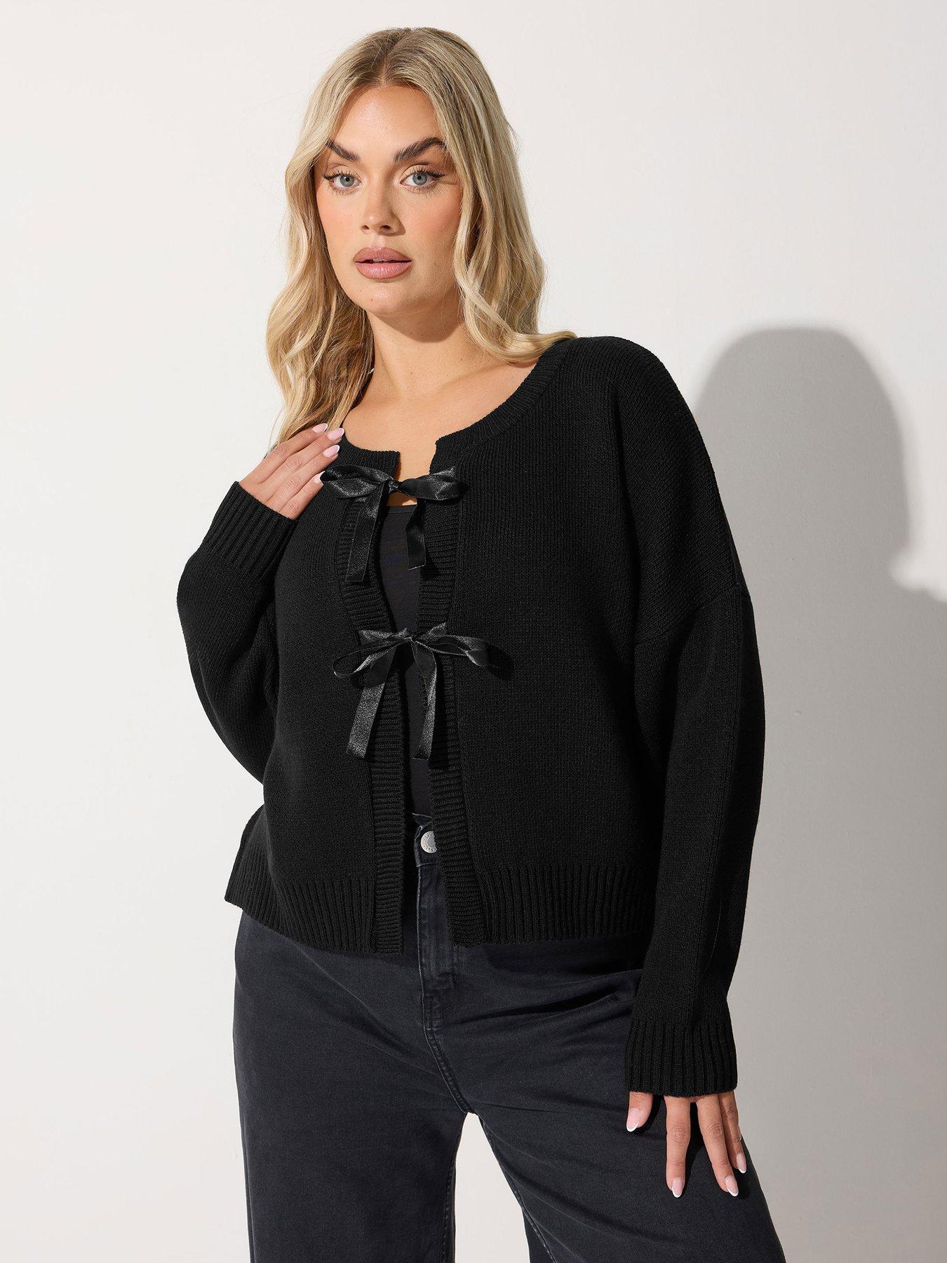 Yours Curve Satin Bow Cardigan - Black