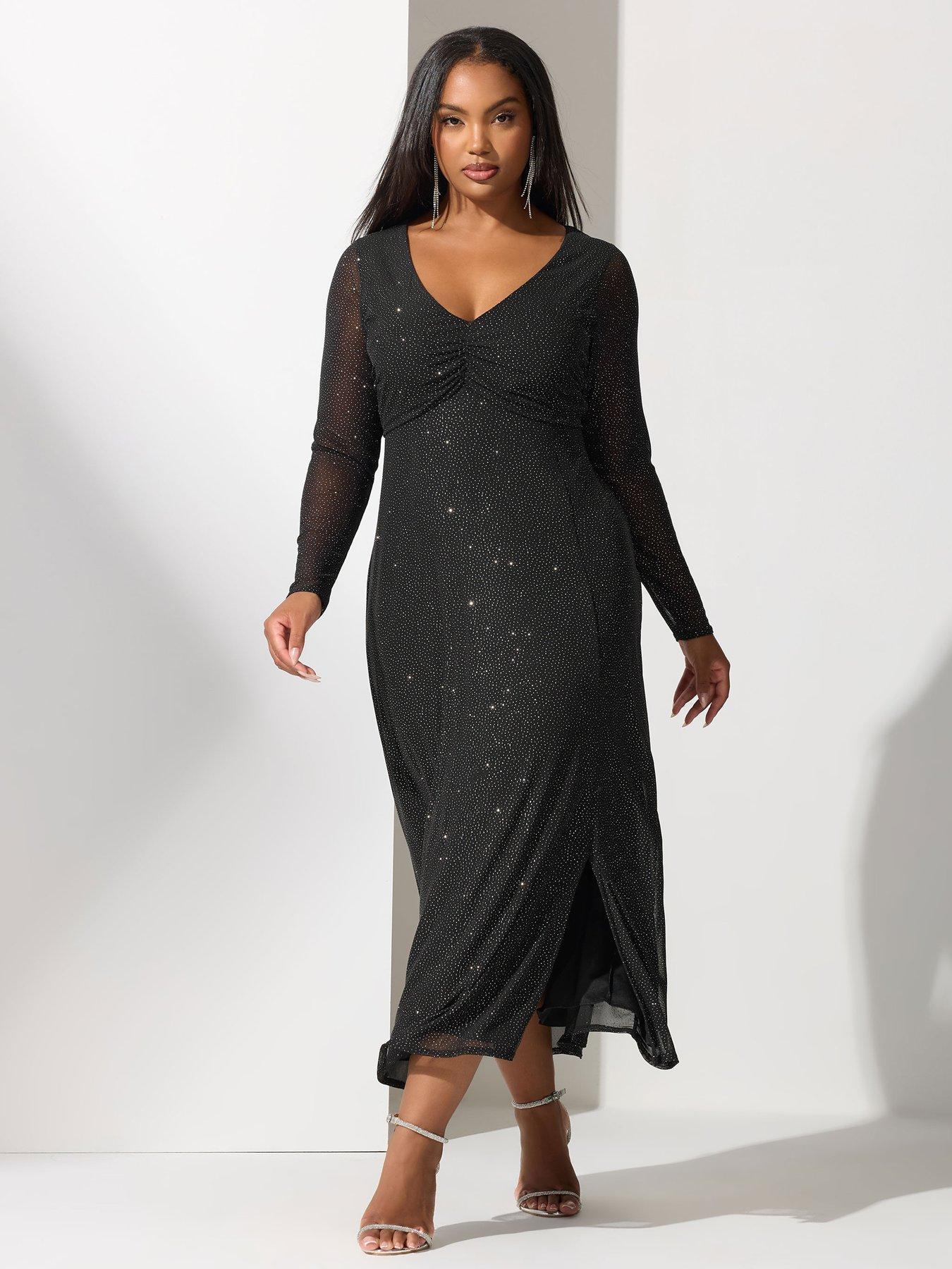 yours-curve-glitter-gathered-dress-black