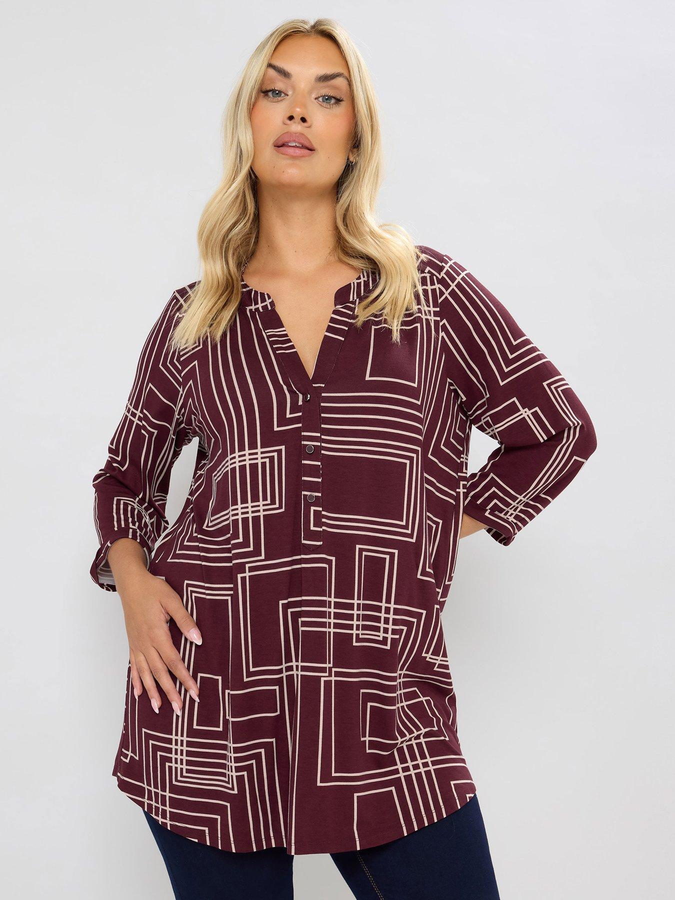 Yours Curve Half Placket Shirt - Red