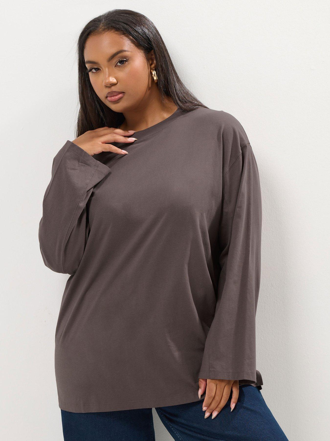 Yours Curve Seam Detail Skater Top - Brown