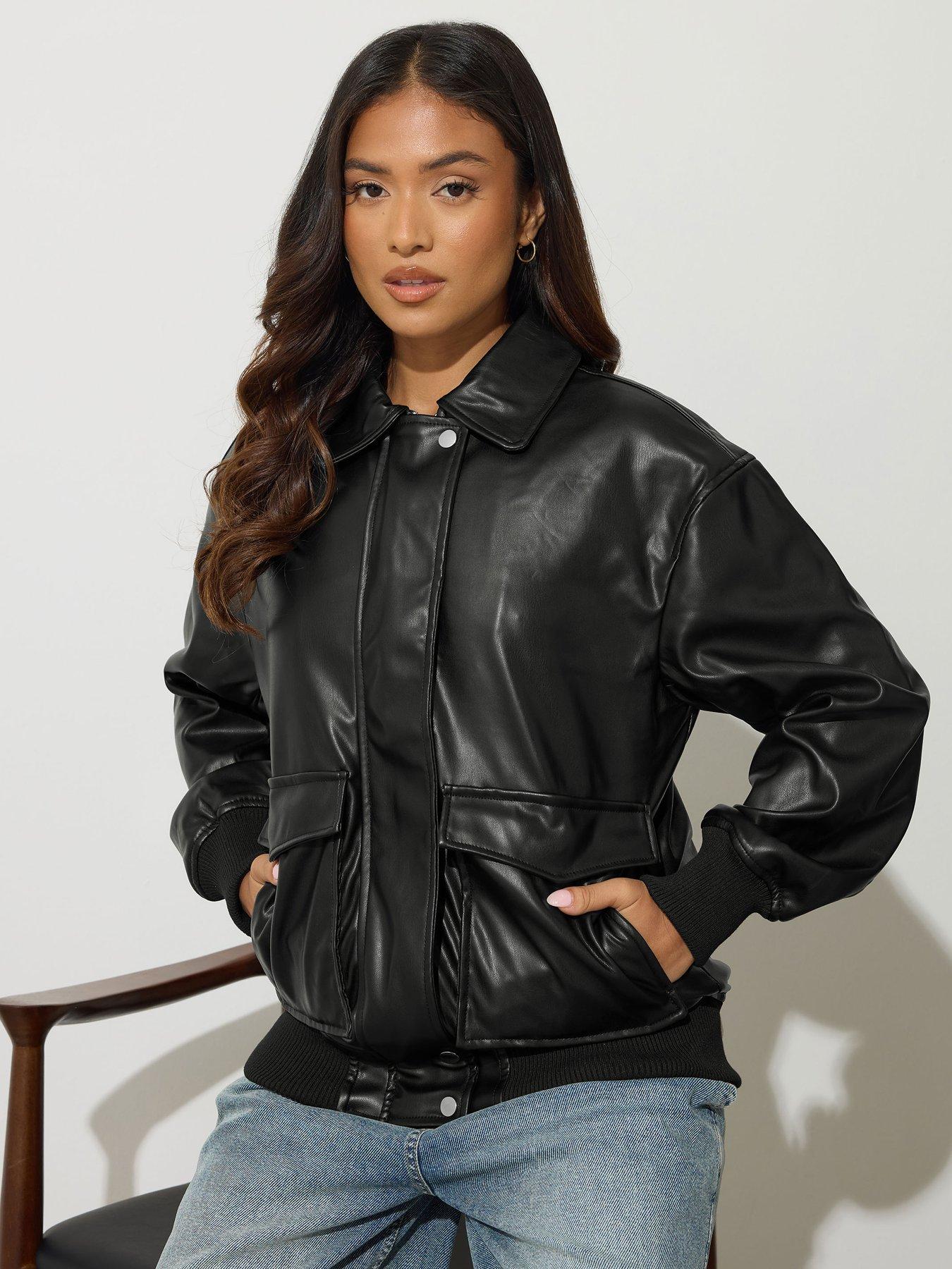PixieGirl Petite Pu Trucker Jacket - Black