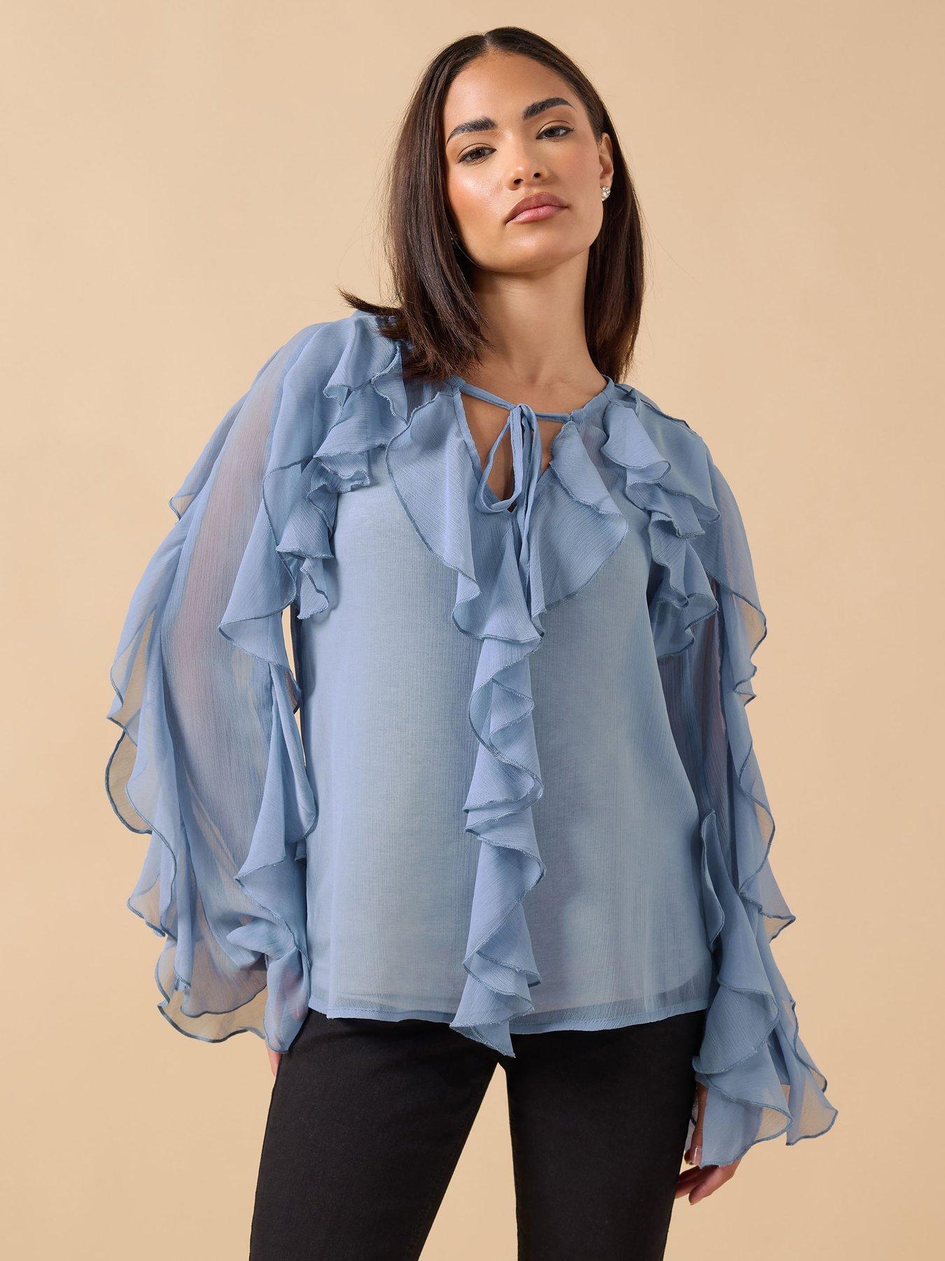 PixieGirl Petite Frill Chiffon Blouse - Blue