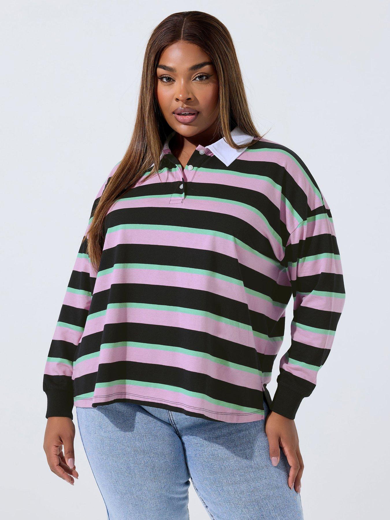 yours-curve-stripe-rugby-collar-top-black