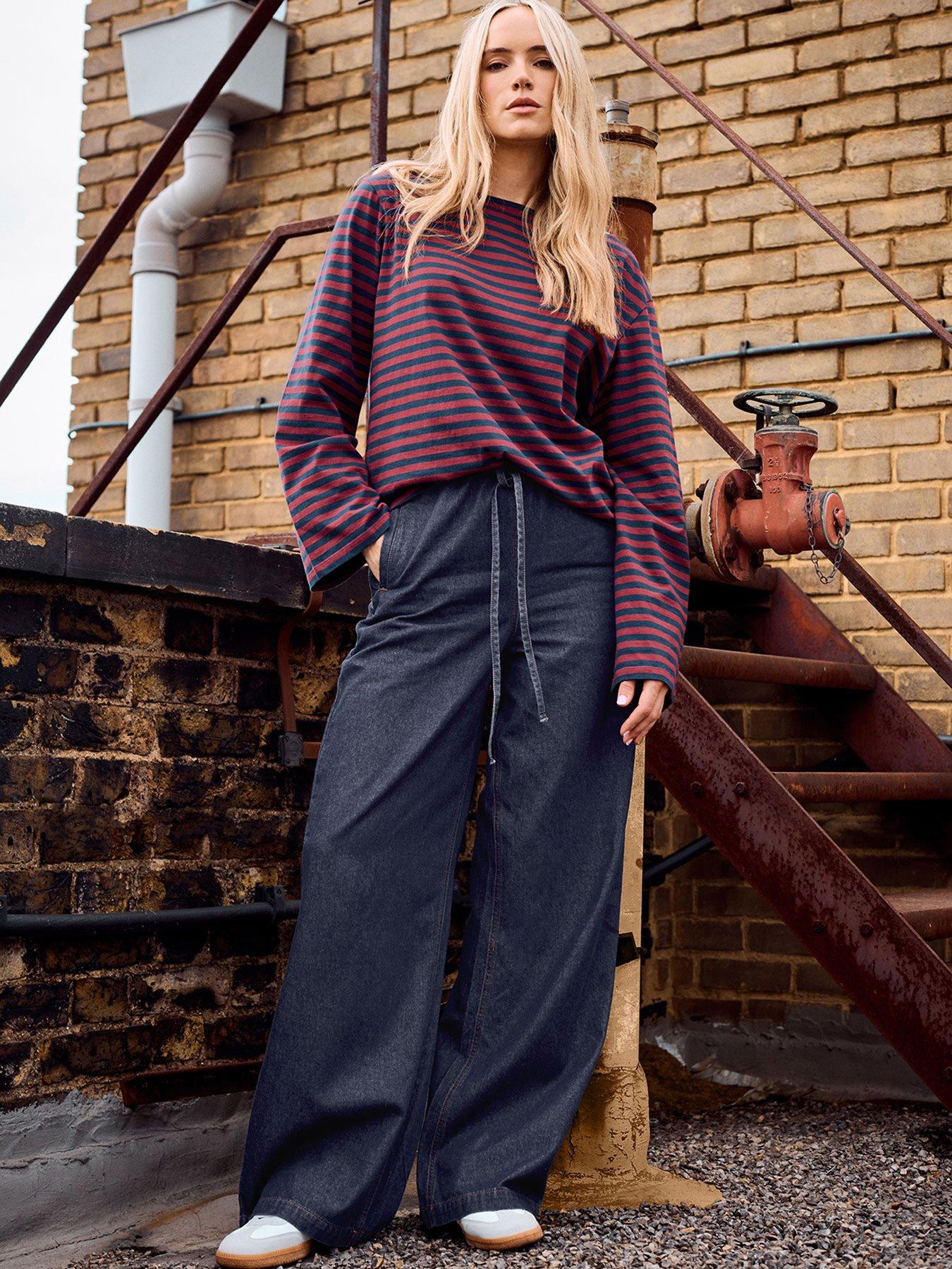 Long Tall Sally Indigo Tie Waist Wide Leg Jean 34" - Blue