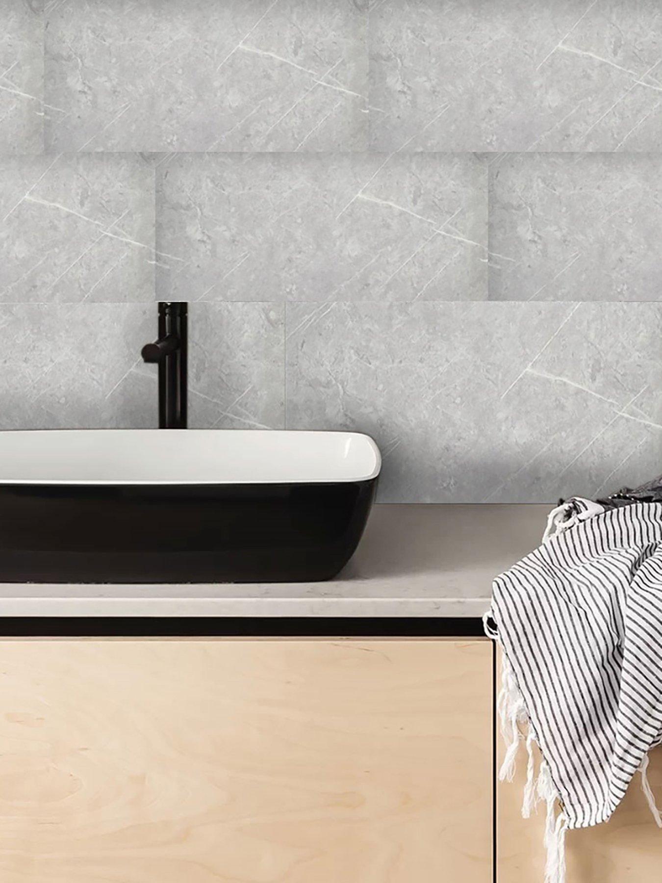 Living and Home Monet Gray Pvc 10 Pack Self-adhesive Waterproof Easy Peel-and-stick Installation Marble Tile Stickers 60x30cm