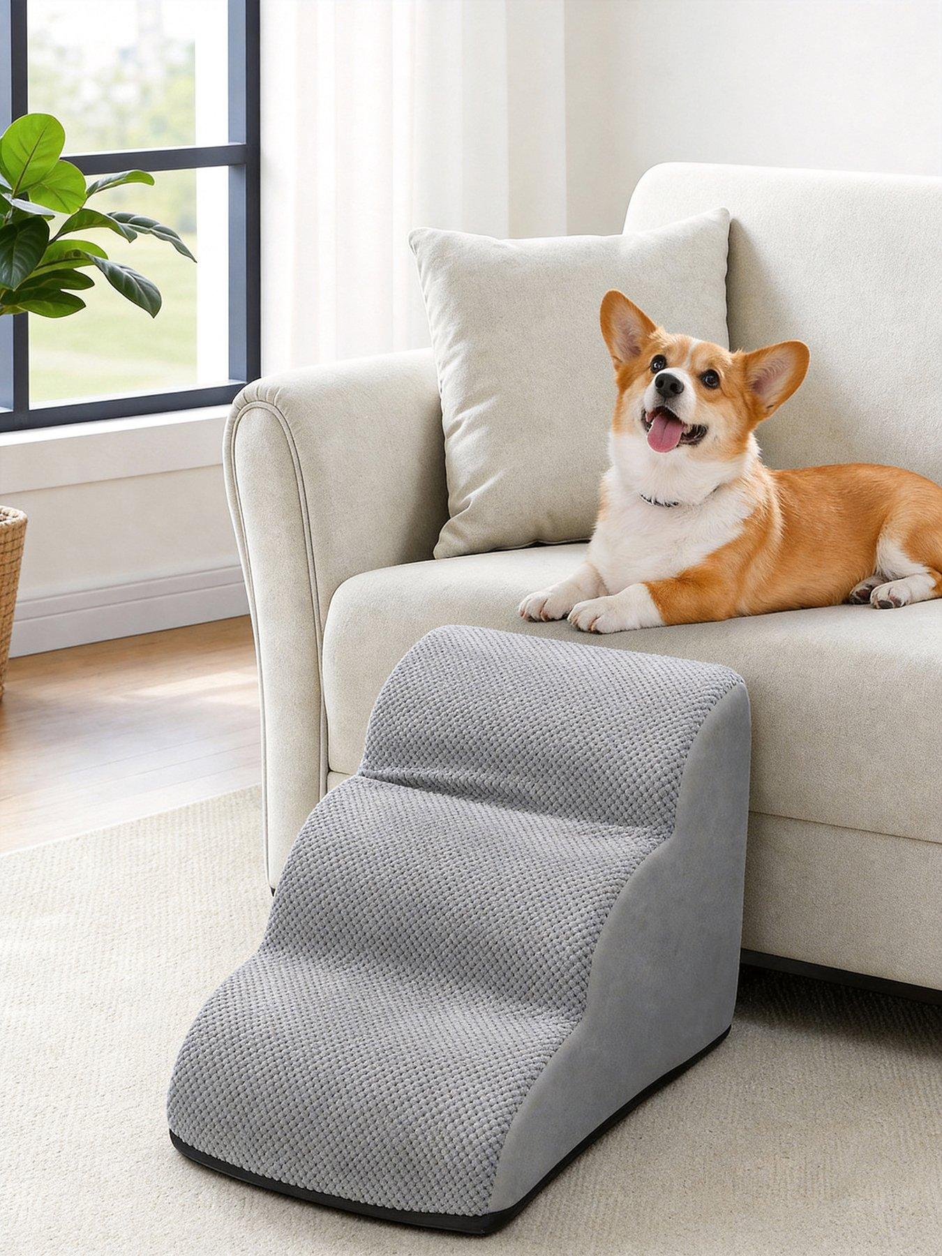 Living and Home 3 Steps Non-Slip Pet Steps with Removable Cover in Grey