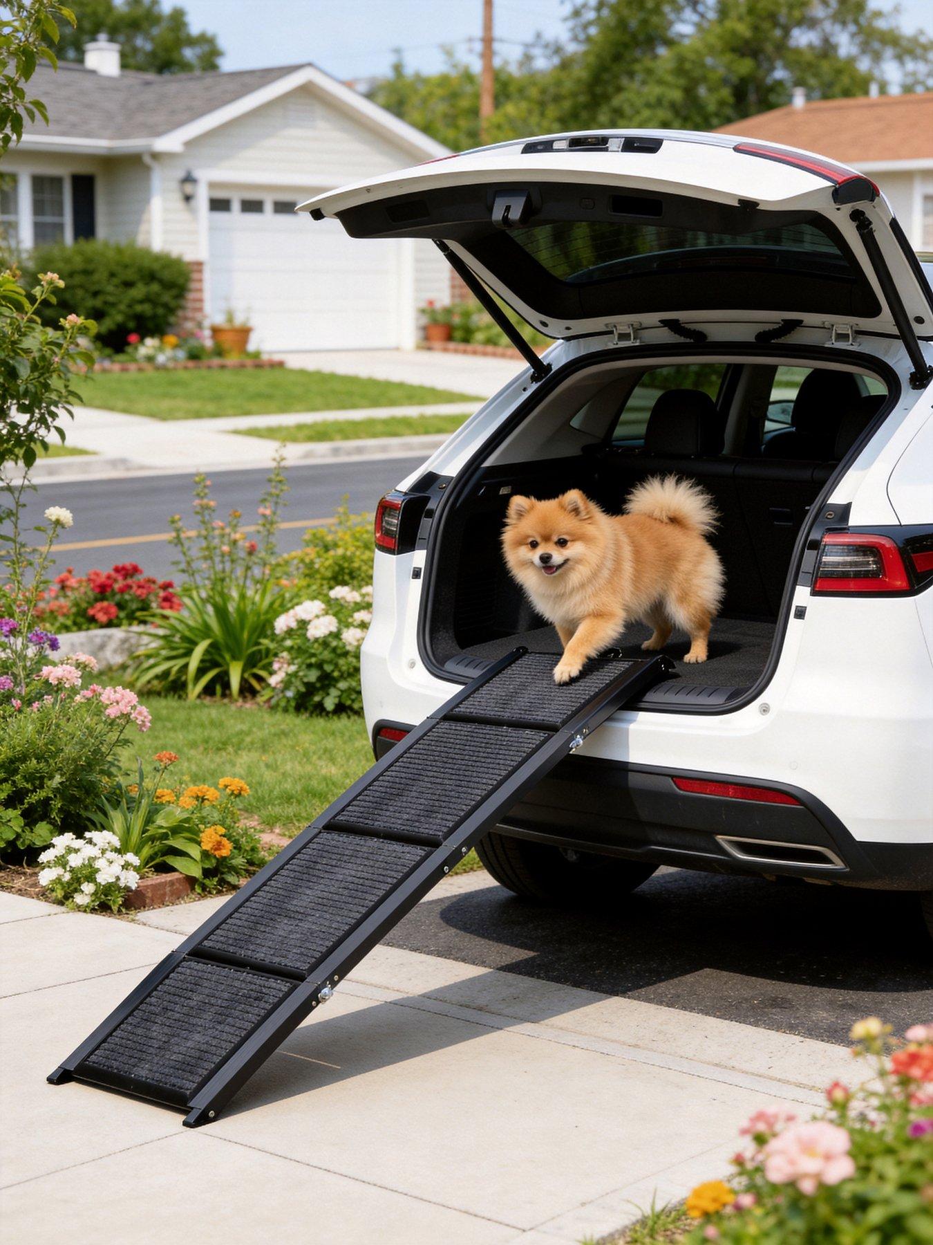 Living And Home Outdoor Foldable Metal Dog Ramp Non Slip Pet Ladder Pet Steps For Car 160X44Cm in Black