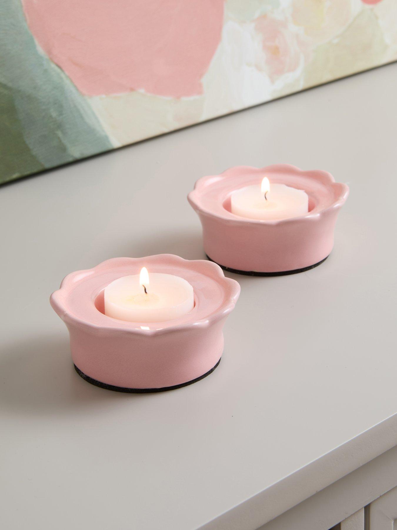 The Very Collection Set Of 2 Scallop Edge Ceramic Candle Holders in Pink
