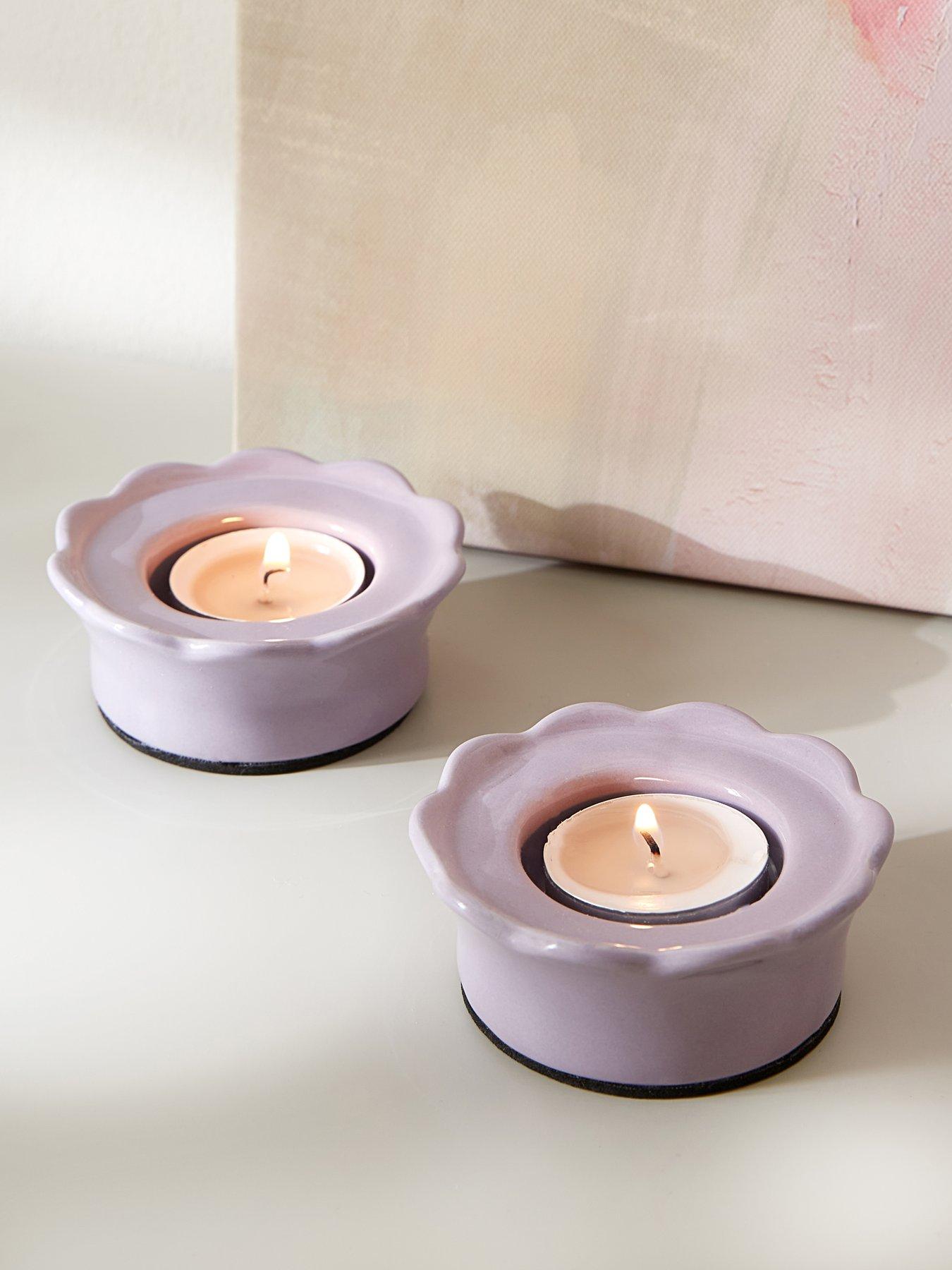 The Very Collection Set Of 2 Scallop Edge Ceramic Candle Holders - Lilac