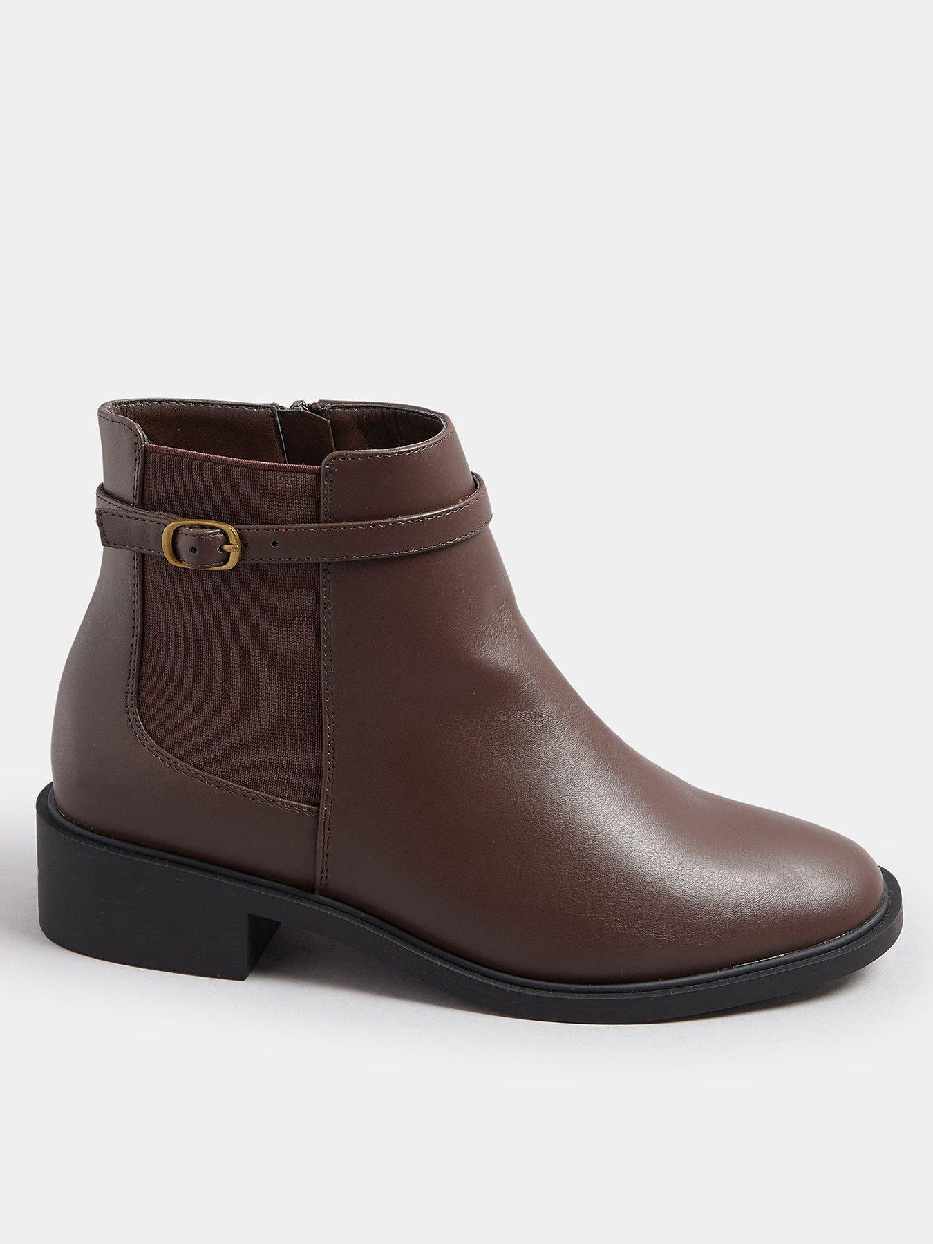 Yours Extra Wide Fit Buckle Elastic Boots - Brown