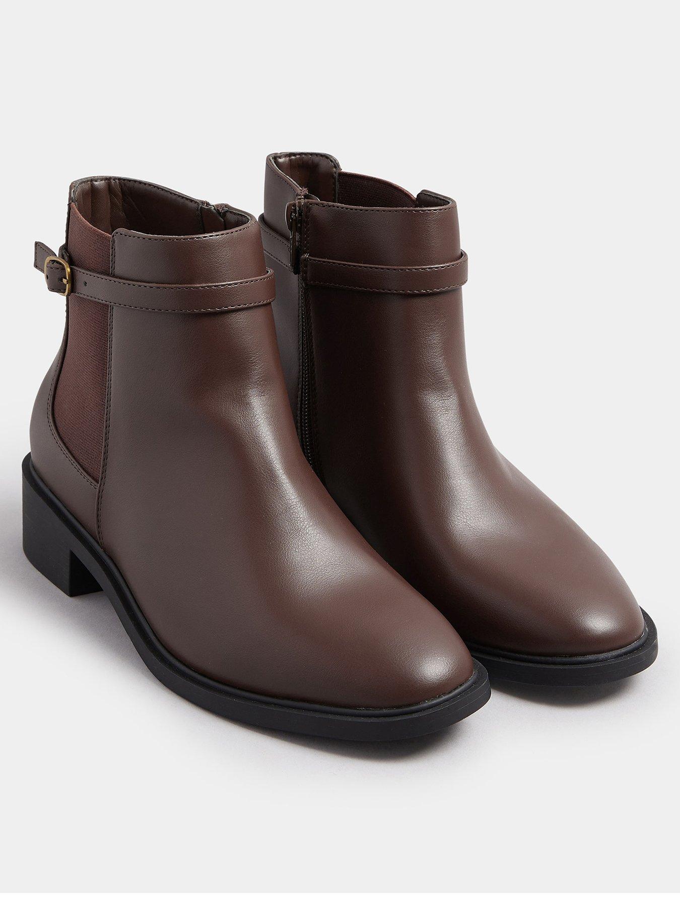 Image 2 of 4 of Yours Extra Wide Fit Buckle Elastic Boots - Brown