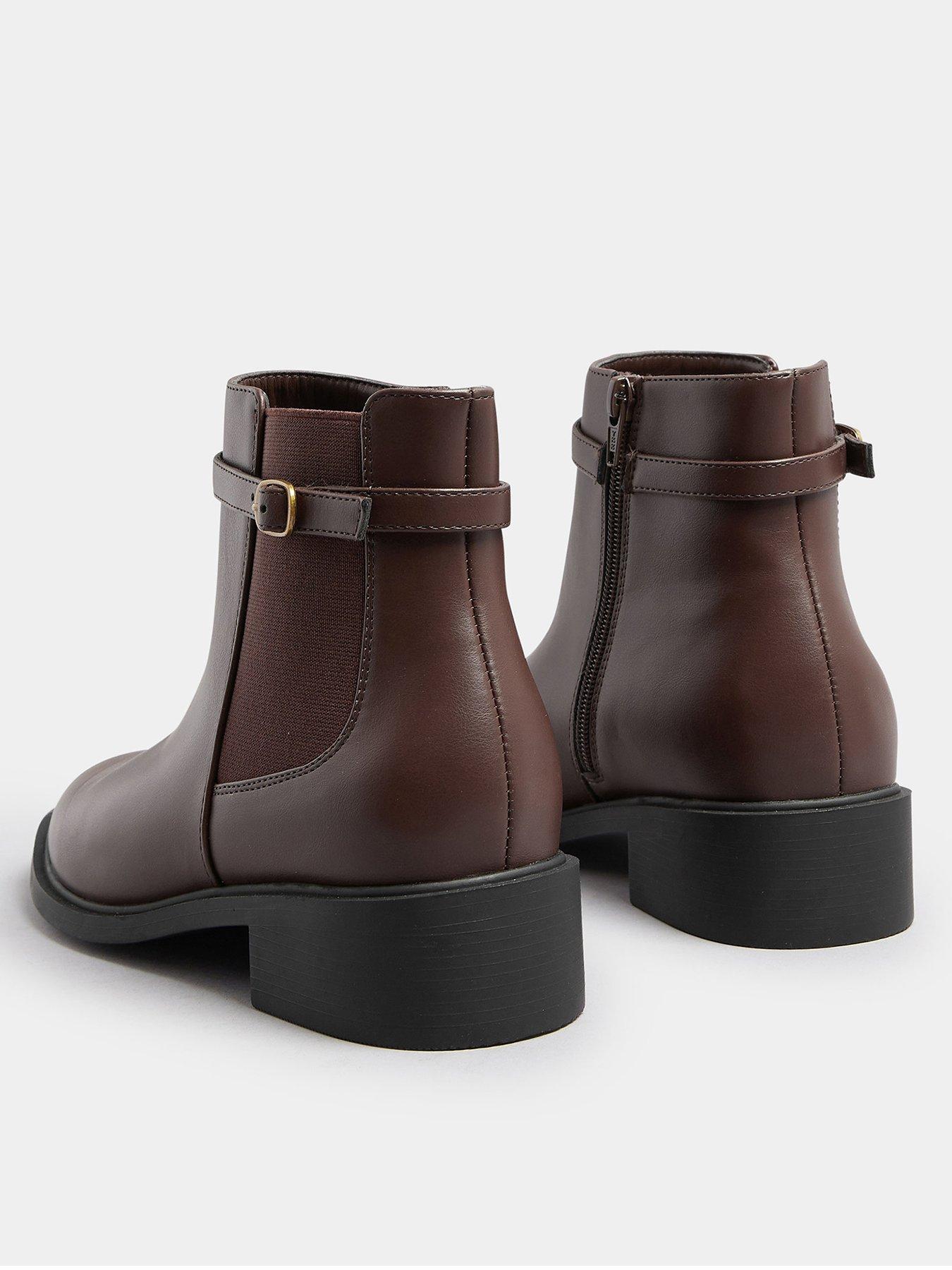 Image 3 of 4 of Yours Extra Wide Fit Buckle Elastic Boots - Brown