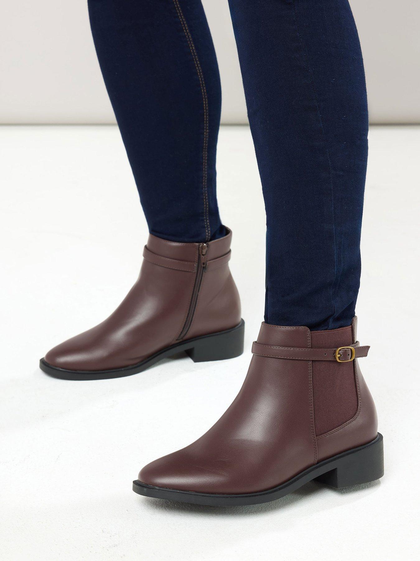 Image 4 of 4 of Yours Extra Wide Fit Buckle Elastic Boots - Brown