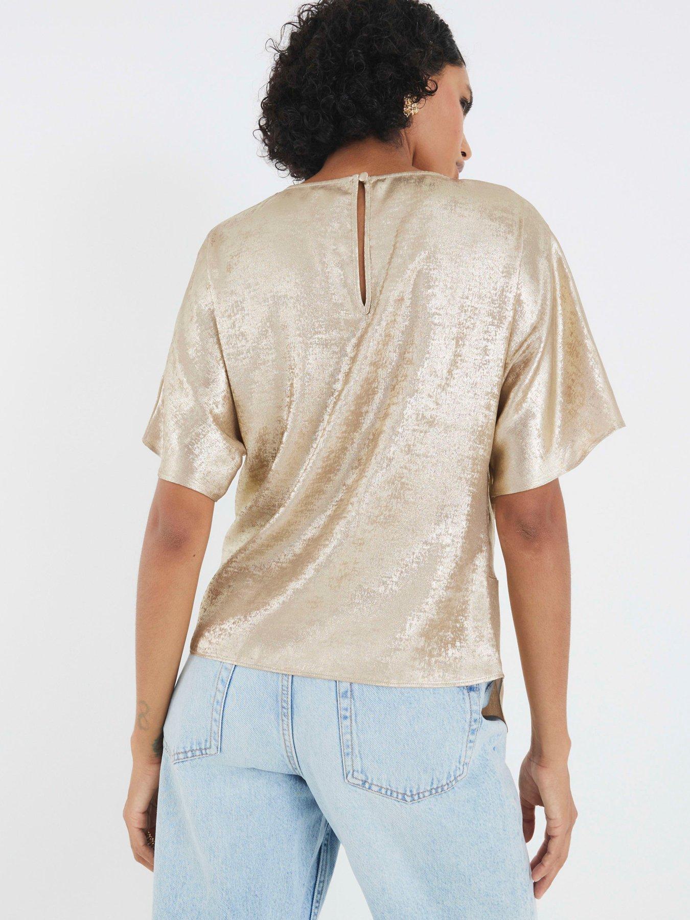 Image 2 of 4 of River Island Knot Front Blouse - Gold