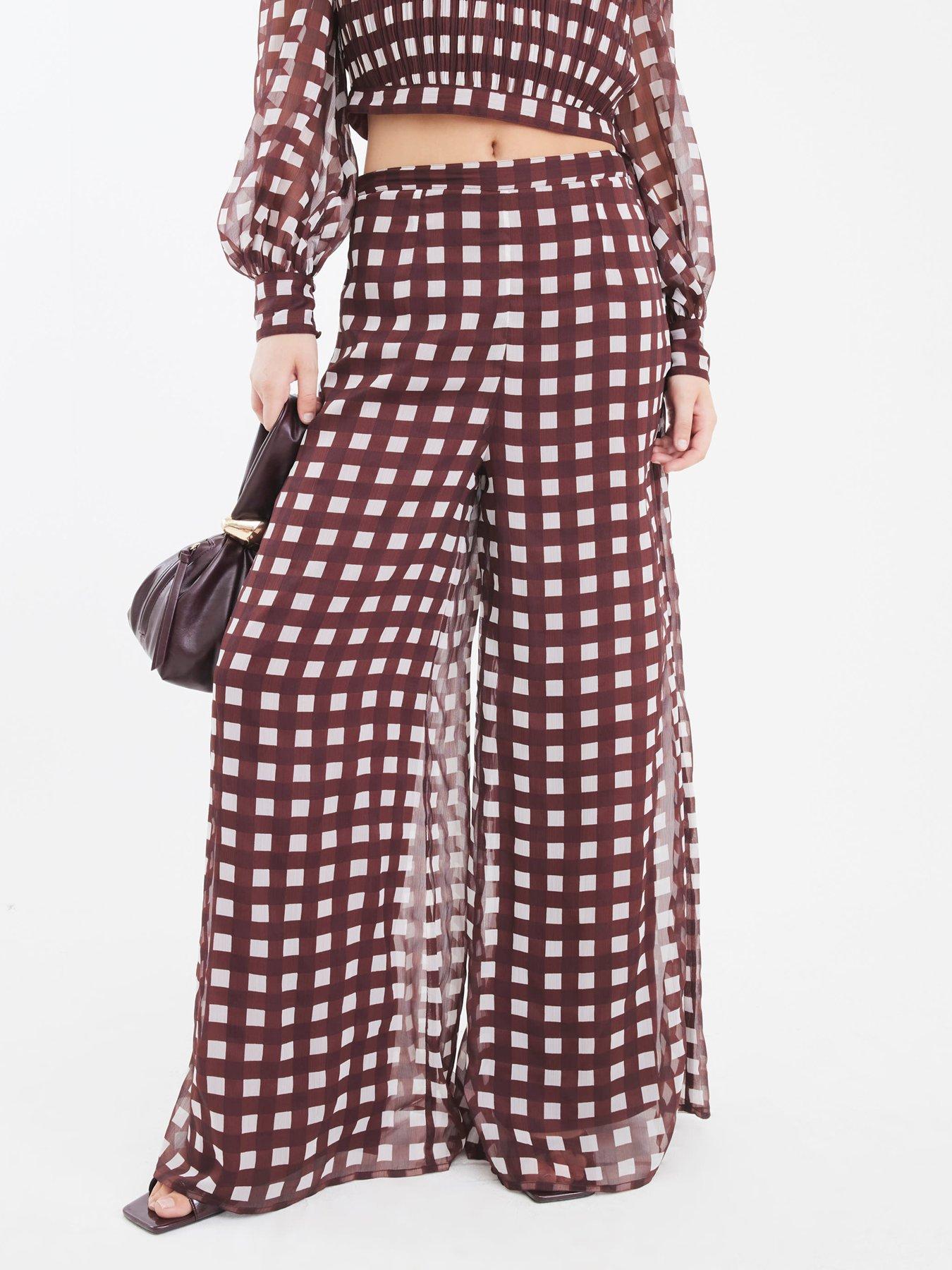 river-island-gingham-wide-leg-trouser-brown