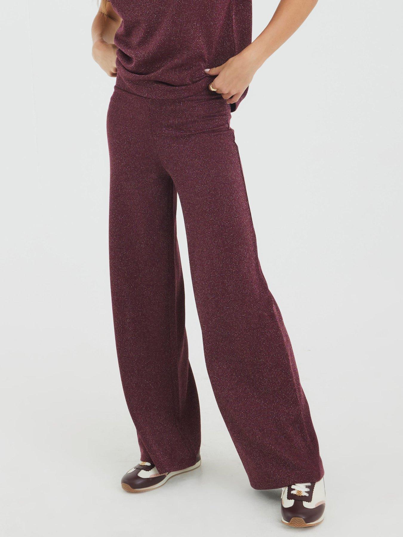 River Island Lurex Wide Leg Trouser - Red