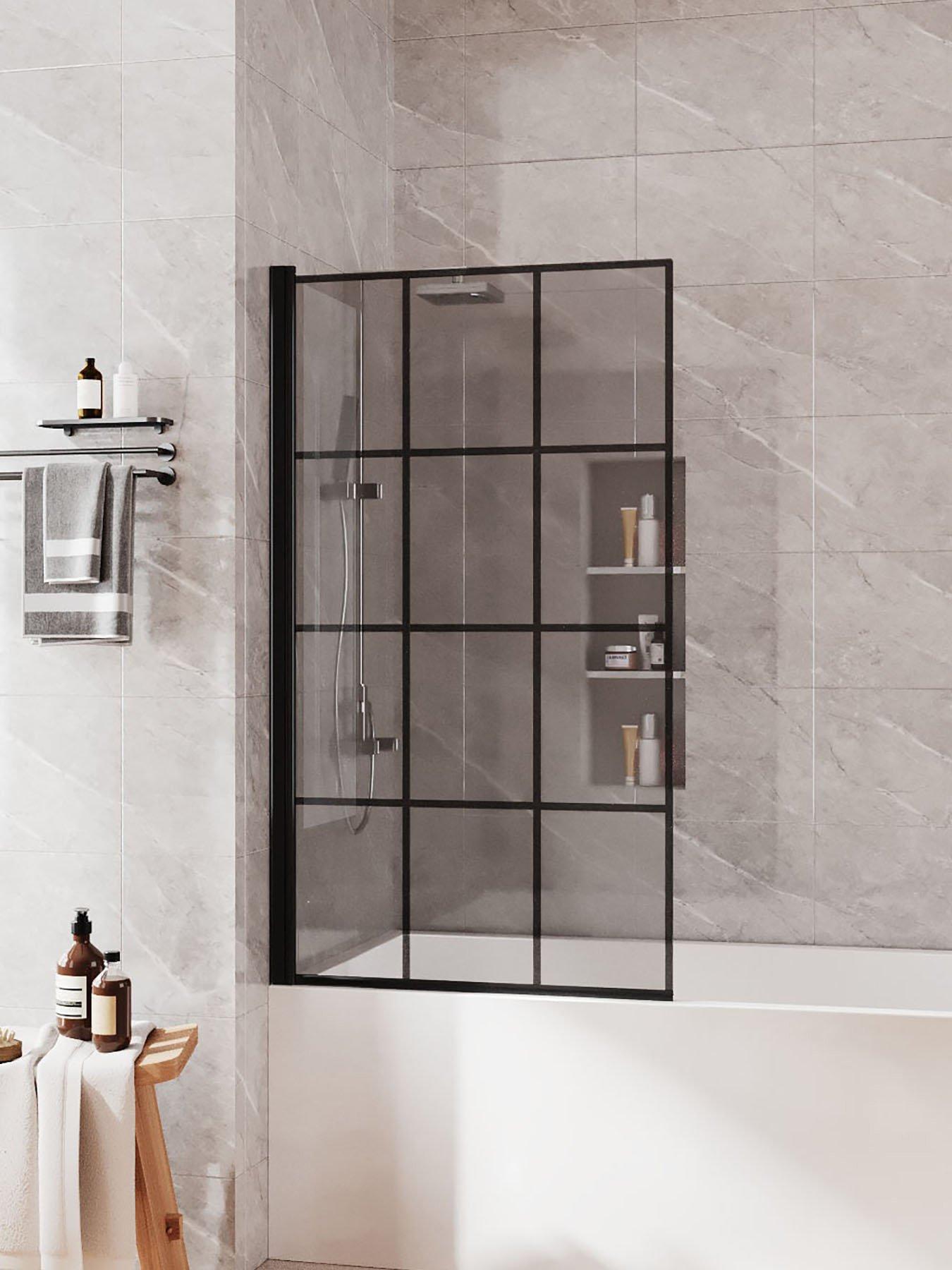 Living and Home 12-panel 4mm Thick Glass Shower Screen Door For Wet-dry Zone Distinction 80cm W X 140cm D