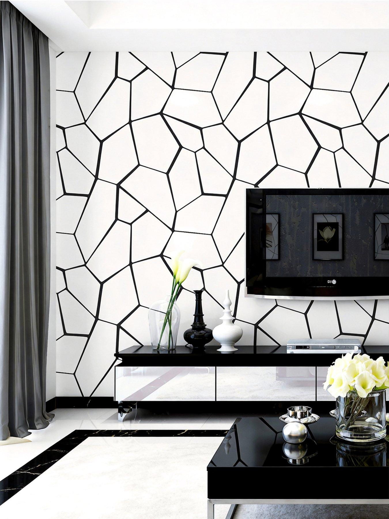 living-and-home-black-modern-abstract-geometric-removable-patterned-wallpaper