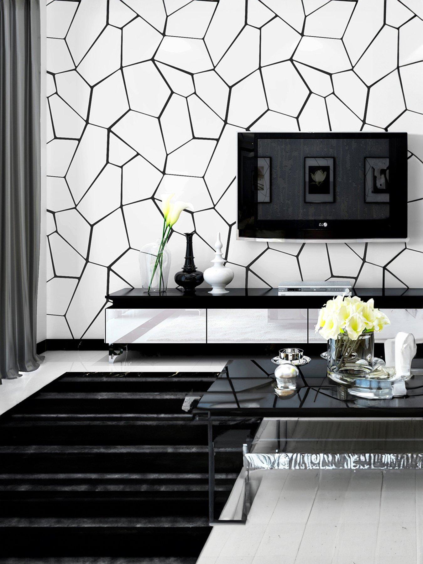 Image 1 of 6 of Living and Home Black Abstract Geometric Removable Patterned Wallpaper