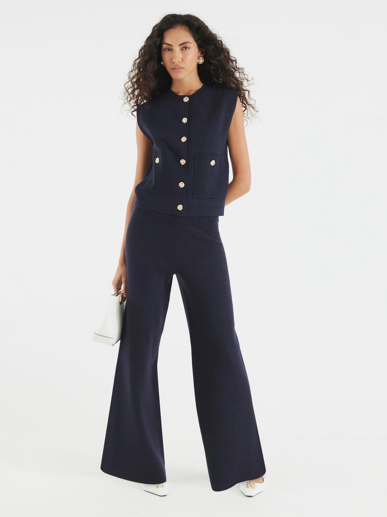 River Island Wide Leg Knitted Trouser - Navy