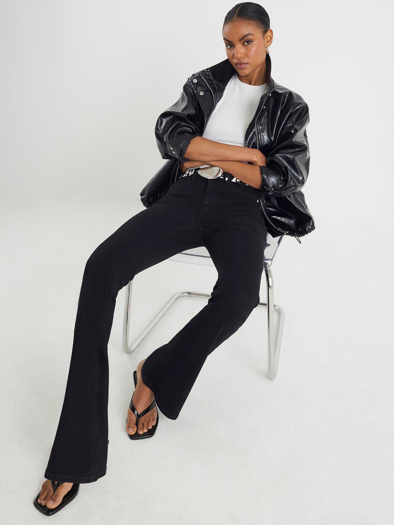 Image 3 of 4 of River Island Sculpt Flare Eleanor Jeans - Black