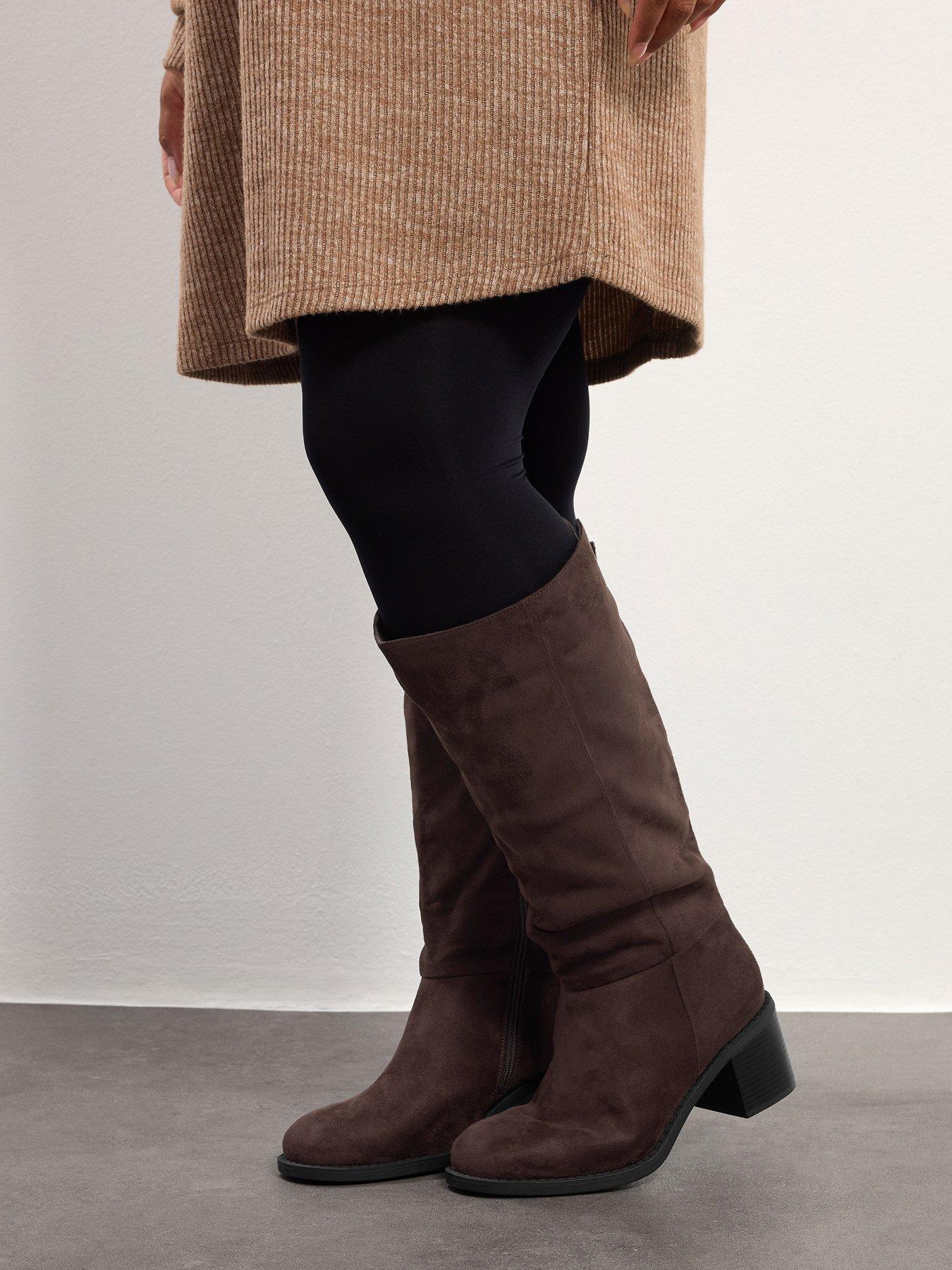 Image 4 of 4 of Yours Extra Wide Fit Block Heel Knee High Boot - Brown