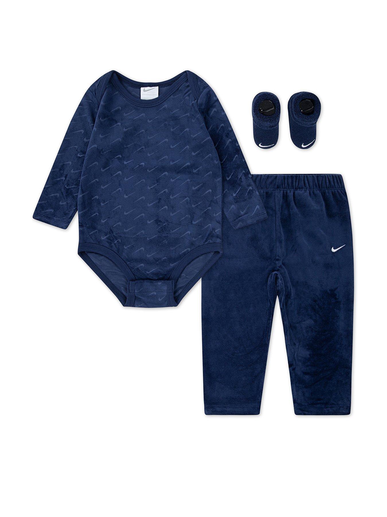 Nike Infant Unisex 3 Piece Velour Swoosh Set - Navy