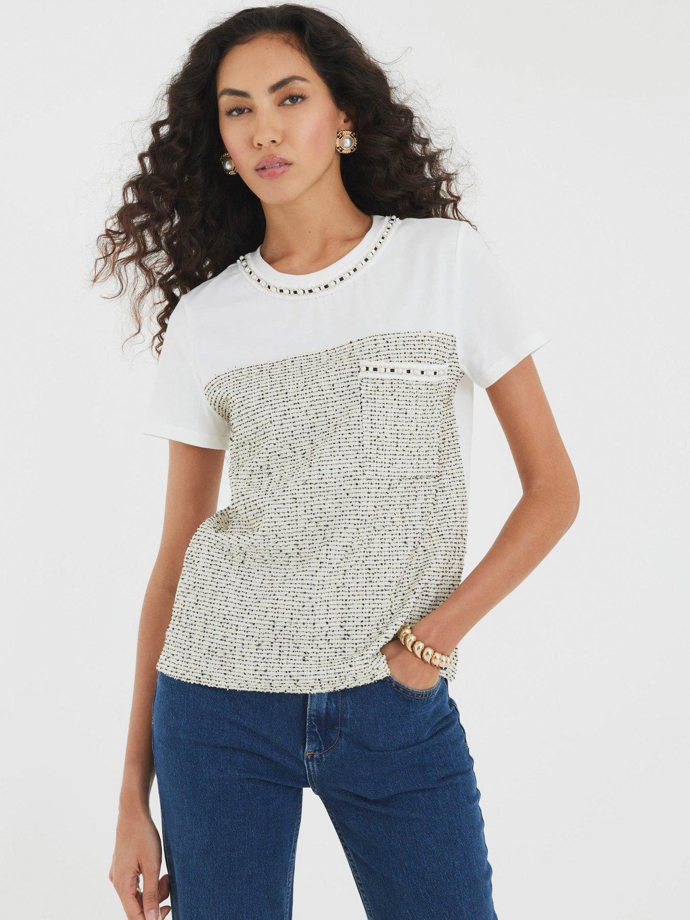 River Island Short Sleeve Boucle Boutique T-Shirt - White