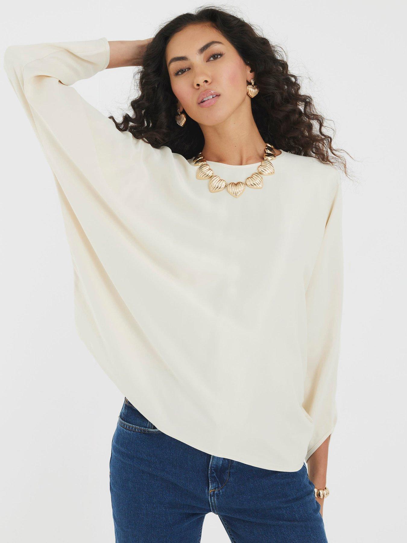 River Island Long Sleeve Batwing T-Shirt - Cream