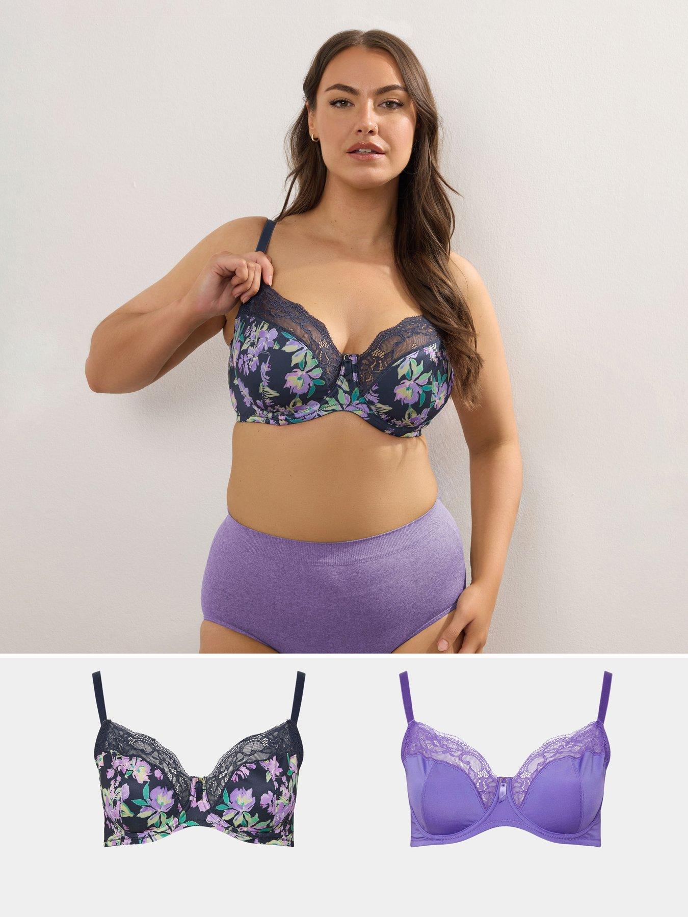 Yours Curve 2 Pack Floral Microfibre Underwire Bra - Purple
