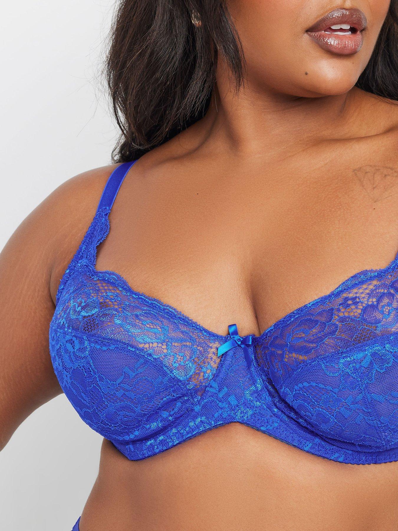 Image 4 of 4 of Yours Curve Stretch Lace Underwire Bra - Blue