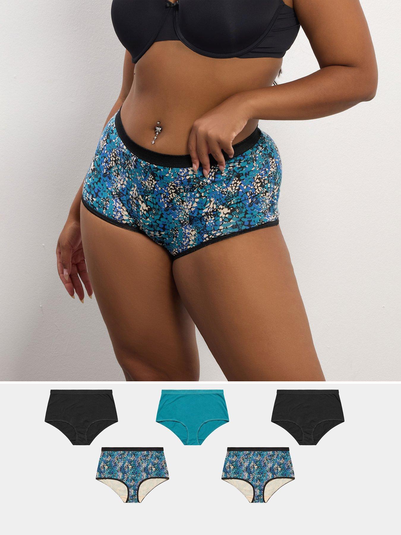 Yours Curve 5 Pack Snake Print Full Brief - Blue